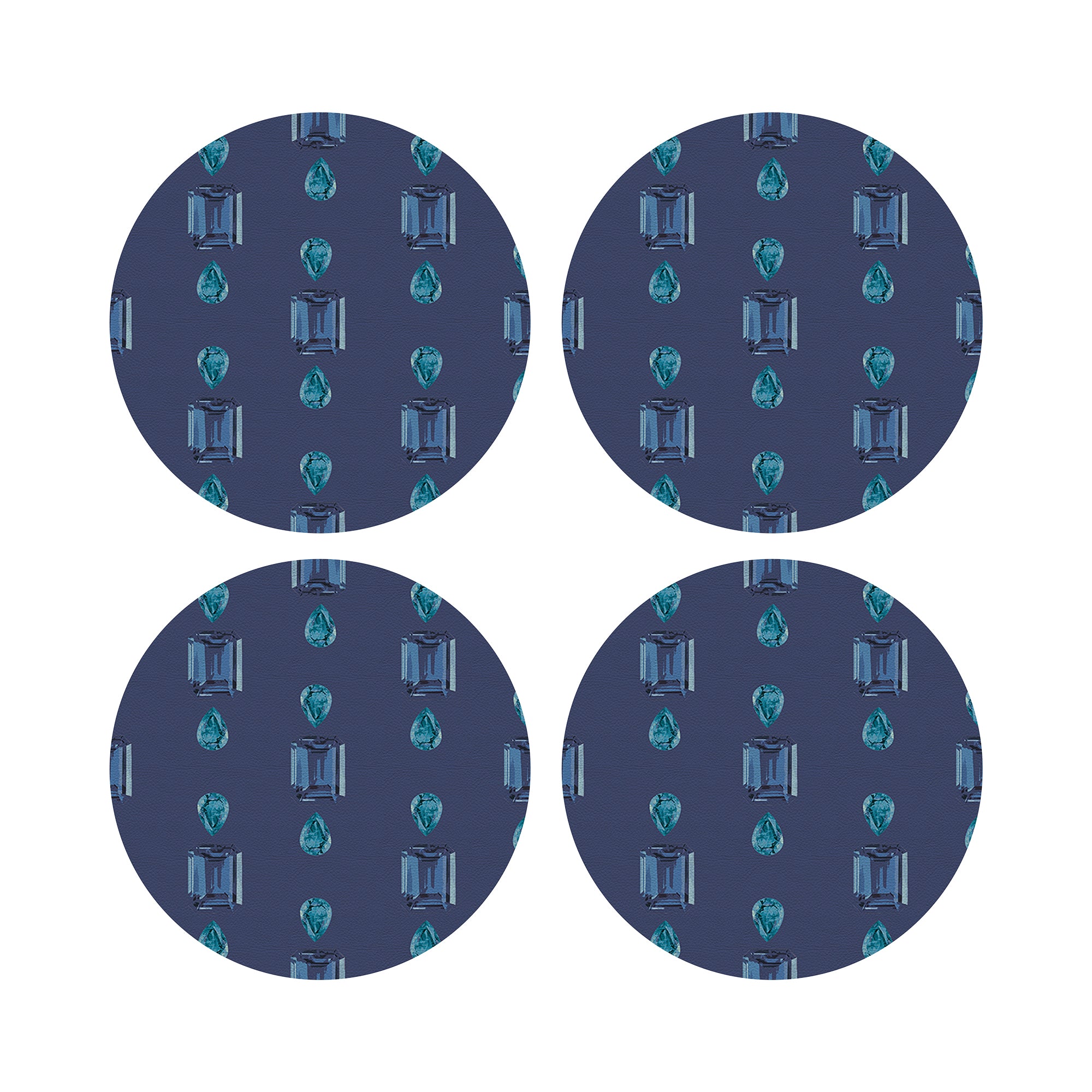 Gem Sapphires Blue Vegan Leather Round Pebble Placemat - nicolettemayer.com