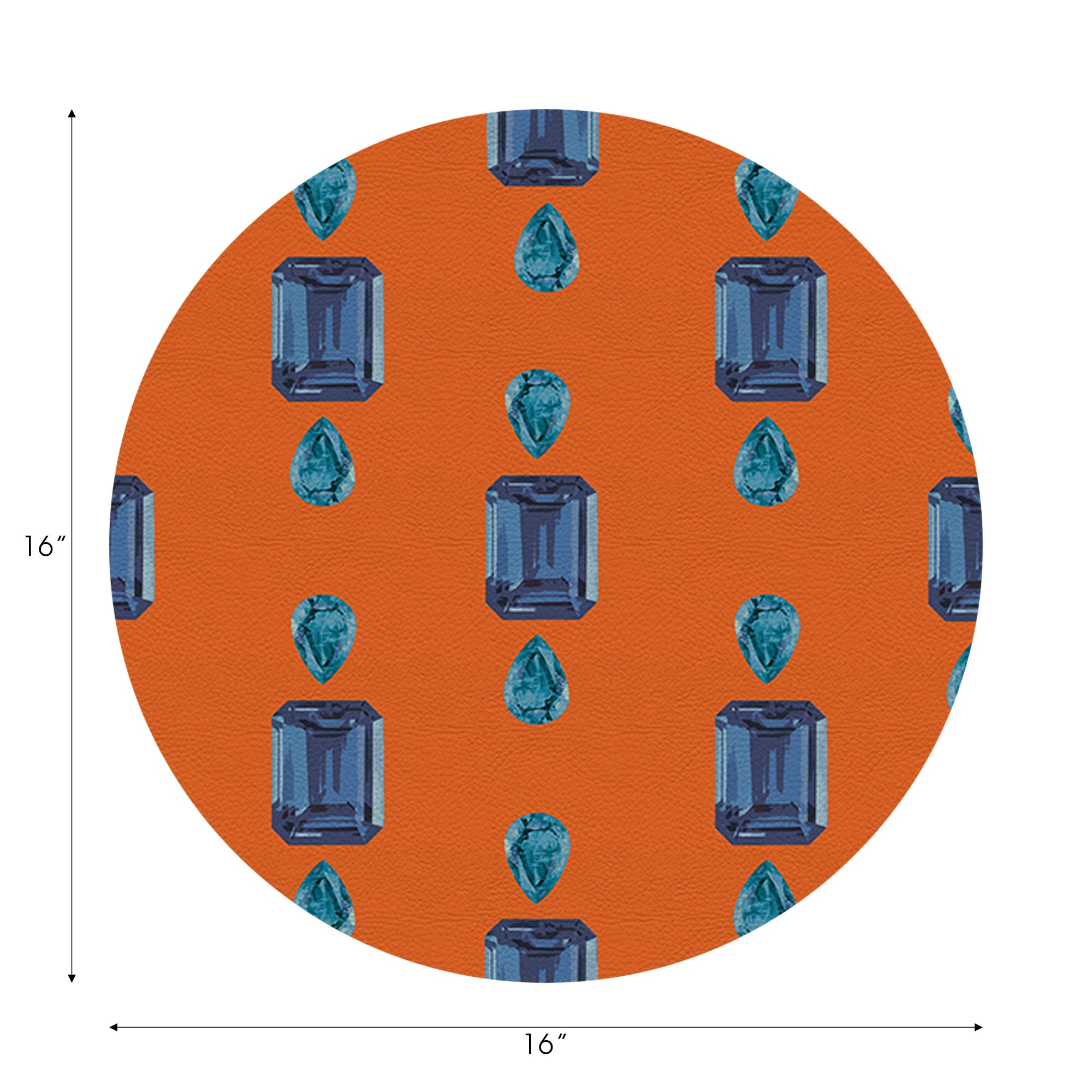 Gem Sapphires Orange Vegan Leather Round Pebble Placemat - nicolettemayer.com