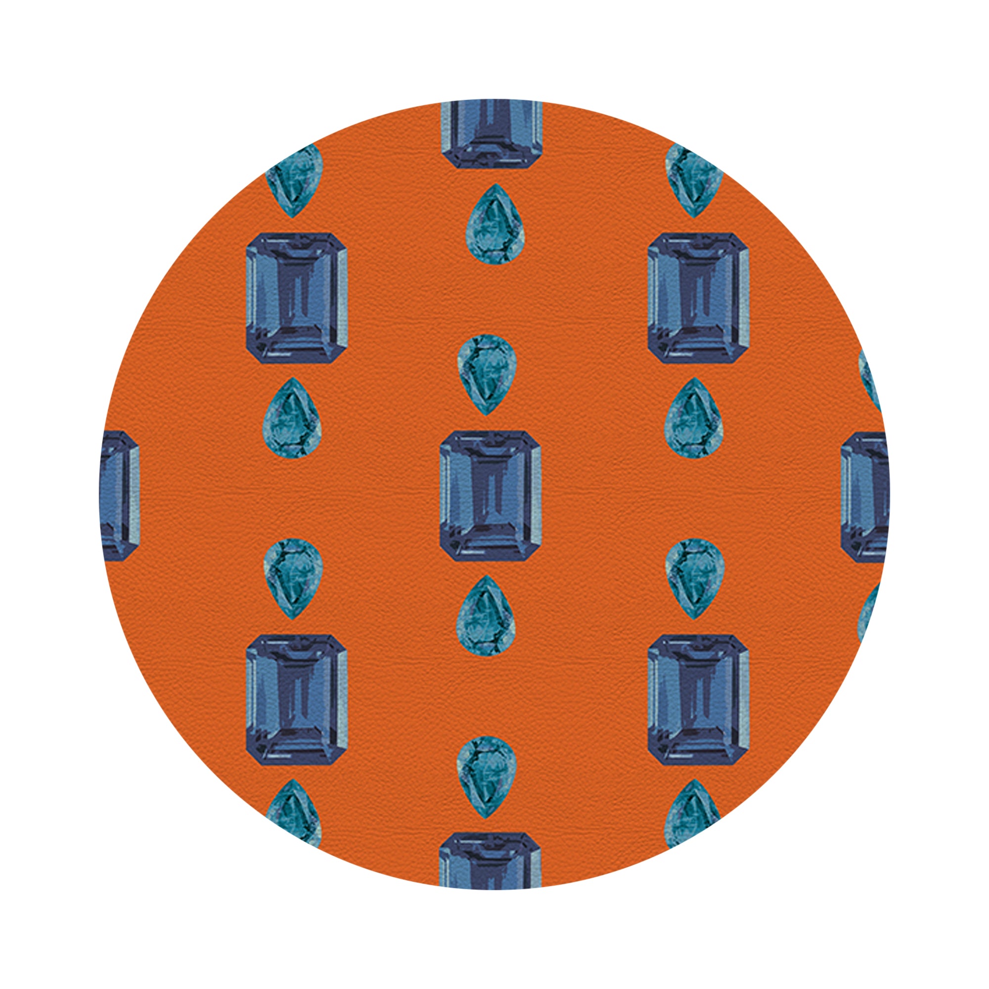 Gem Sapphires Orange Vegan Leather Round Pebble Placemat - nicolettemayer.com