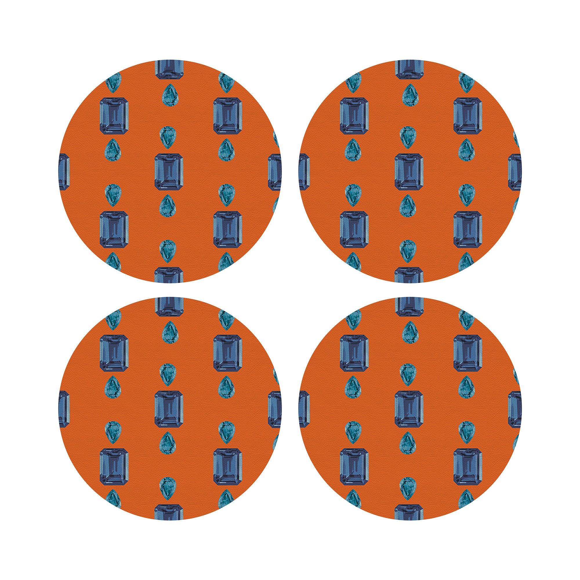 Gem Sapphires Orange Vegan Leather Round Pebble Placemat - nicolettemayer.com