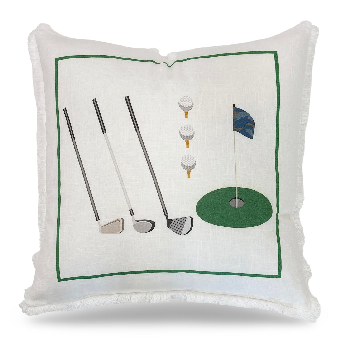 Golf 22x22 White Fringe Pillow