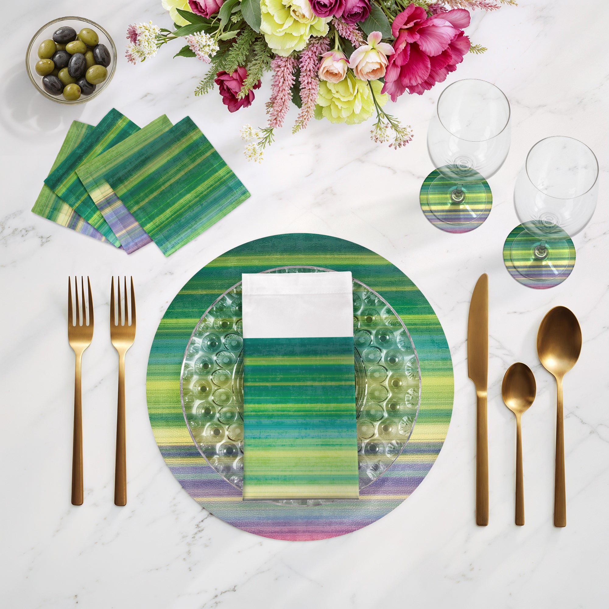 Gradient Greens Vegan Leather Round Pebble Placemat - nicolettemayer.com