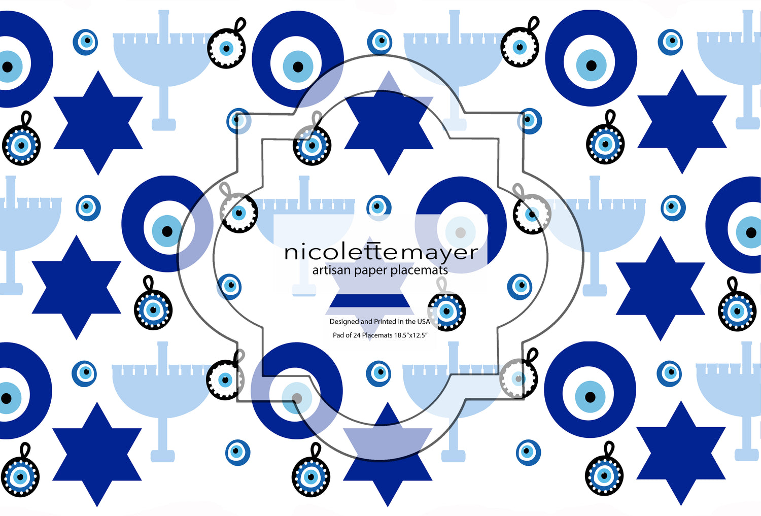 Hannukah Mix Paper Placemat Pad, One Set Of 24