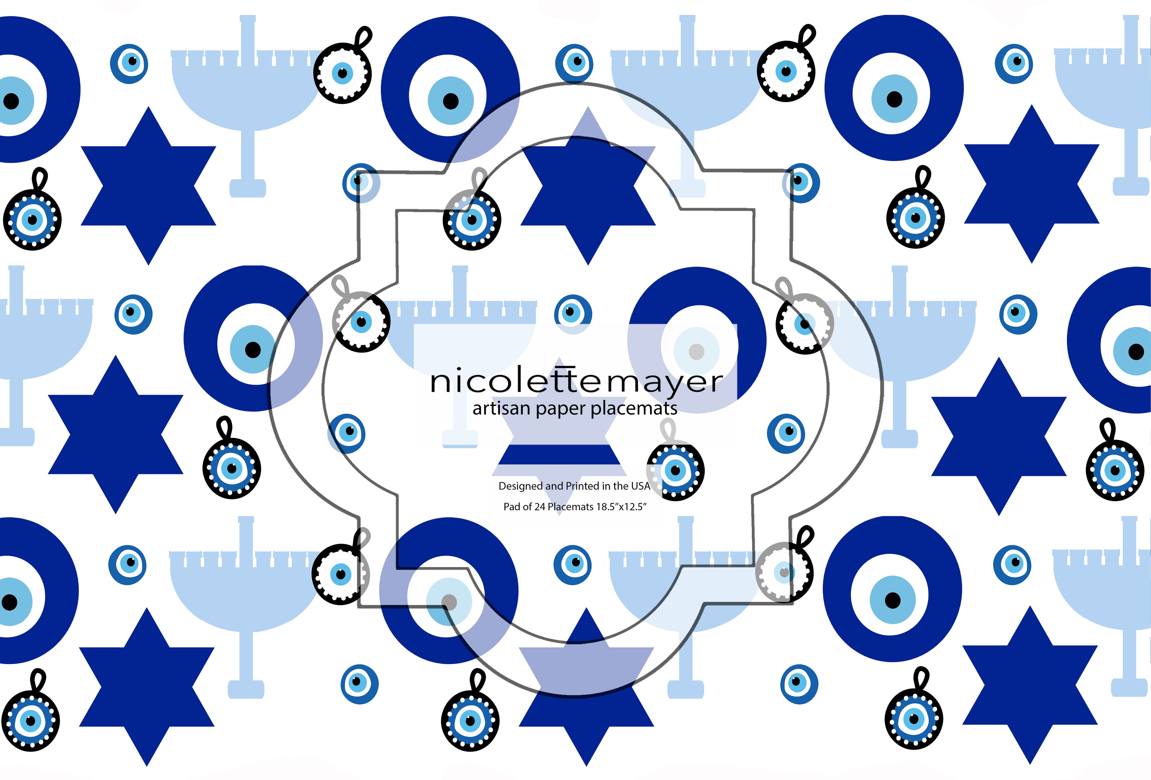 Hannukah Mix Paper Placemat Pad, One Set Of 24