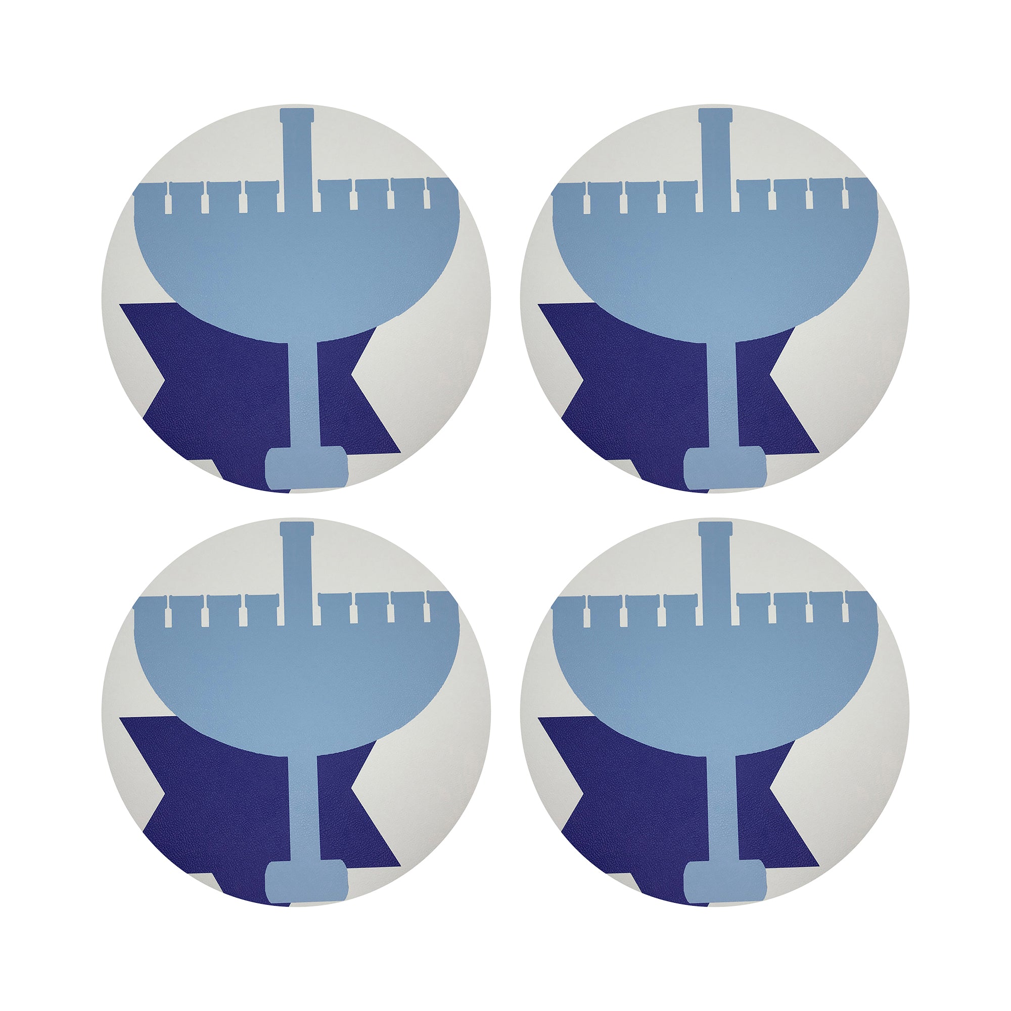 Hanukkah Menorah Vegan Leather Round Coasters