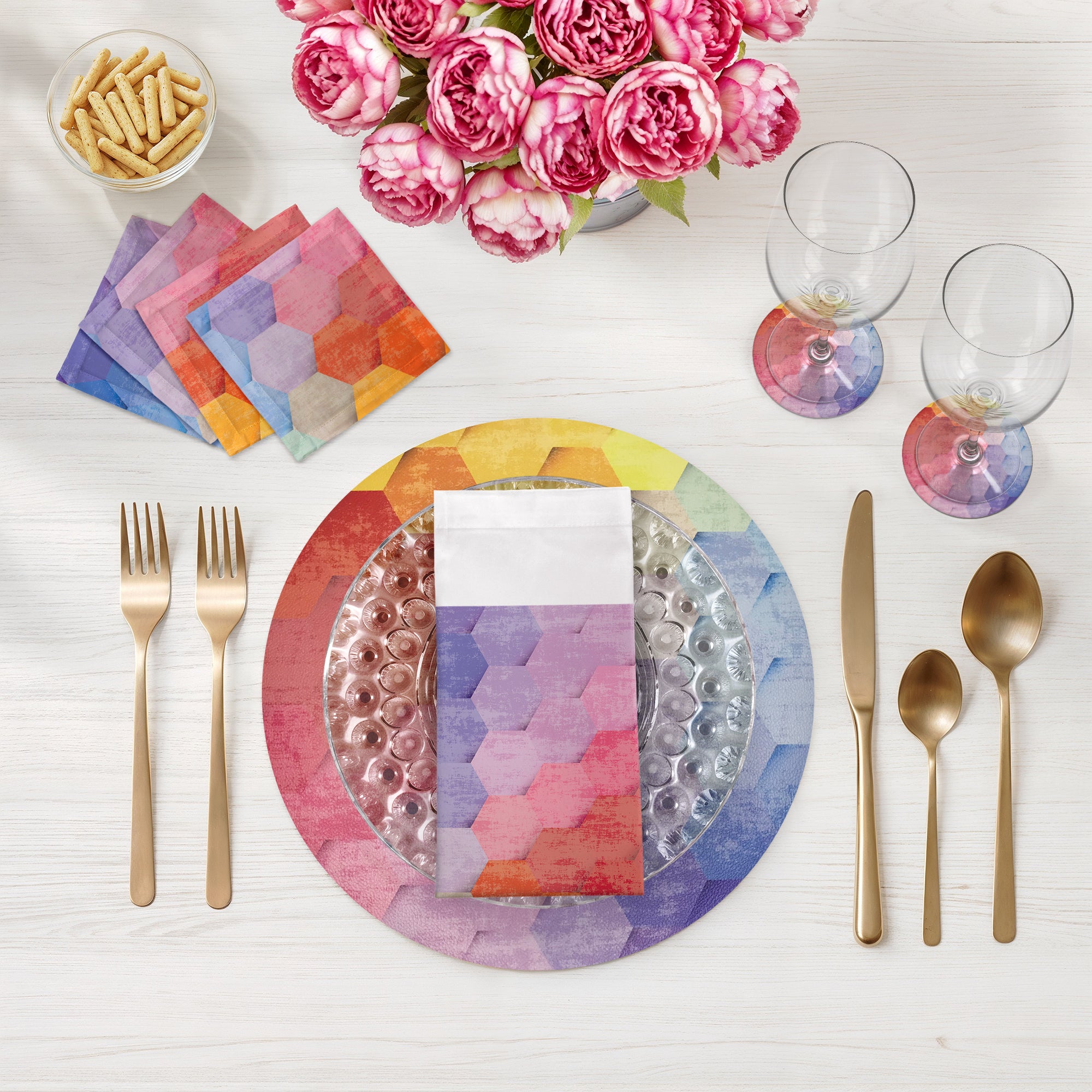 Hex Red Orange Blue 16" Round Pebble Placemats, Set of 4 - nicolettemayer.com