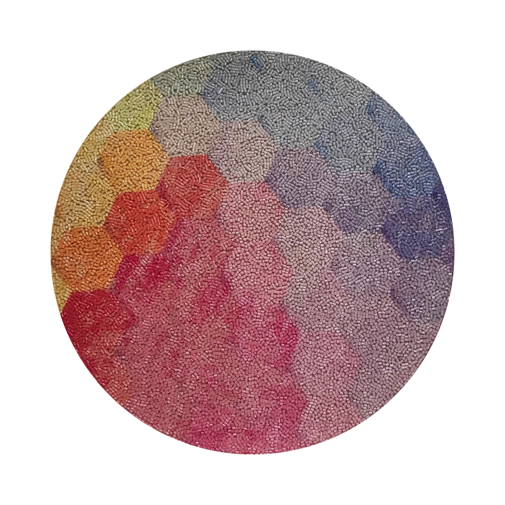 Hex Red Orange Blue Round Beaded Placemat Rough Cut