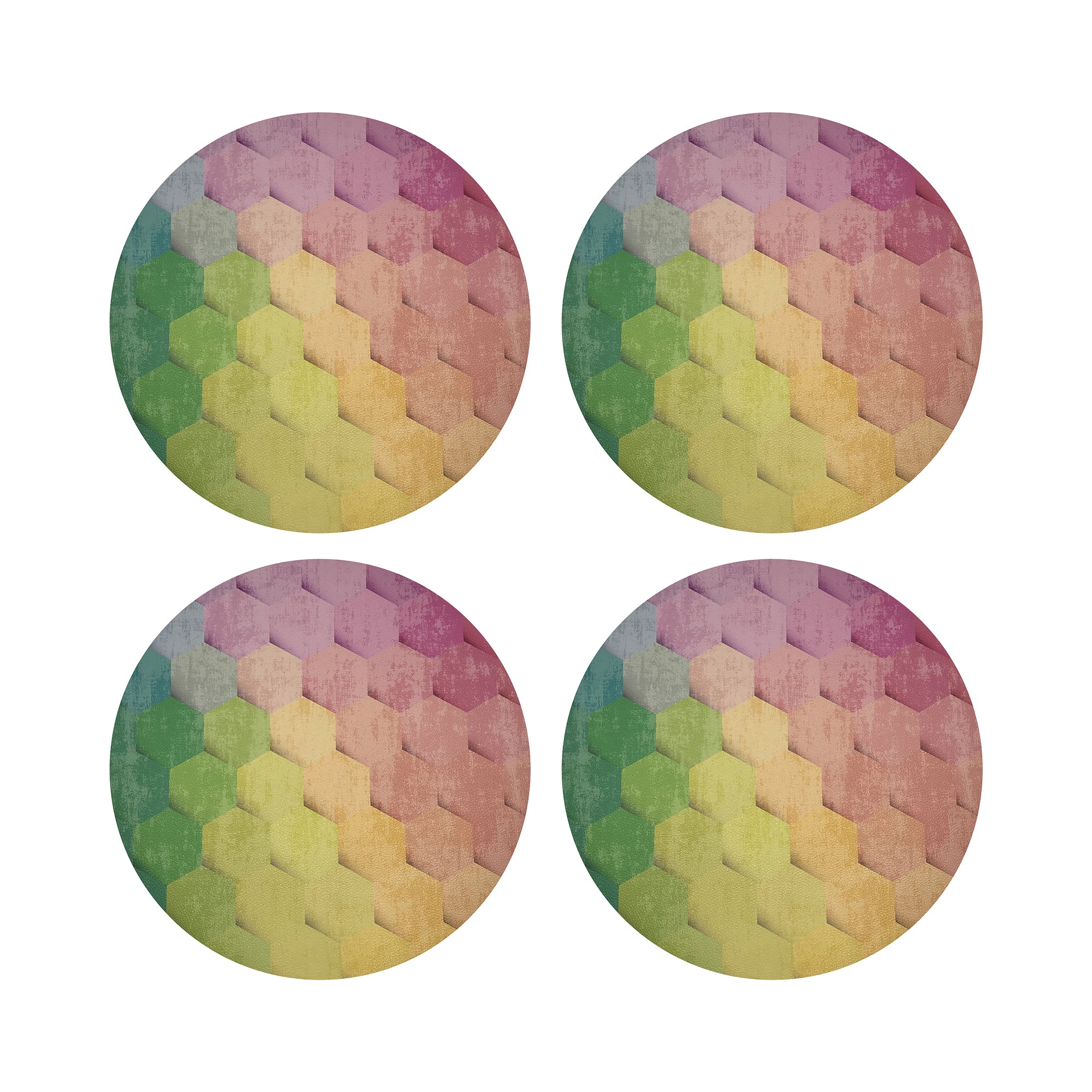 Hex Pink Yellow Green 16" Round Pebble Placemats, Set of 4 - nicolettemayer.com