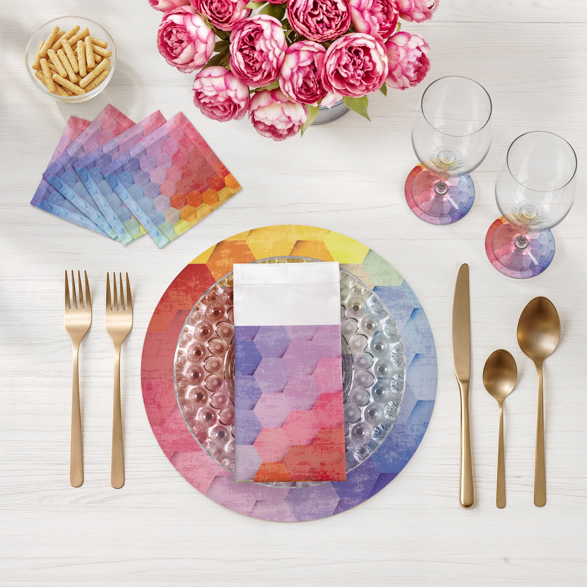 Hex Red Orange Blue 16" Round Pebble Placemats, Set of 4 - nicolettemayer.com