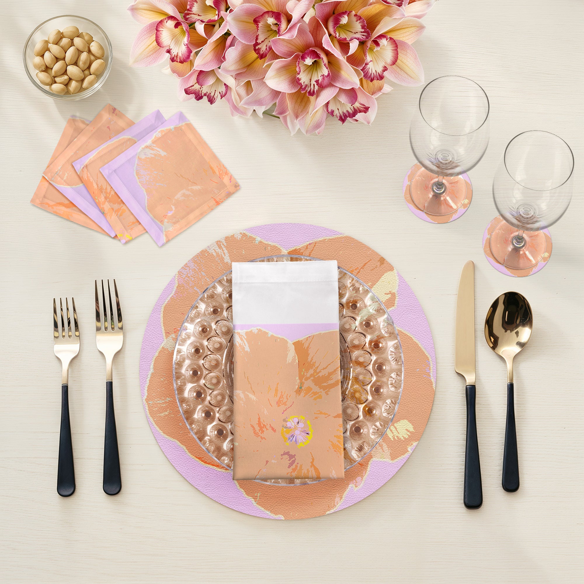 Hibiscus Lilac 16" Round Pebble Placemat Set of 4 - nicolettemayer.com
