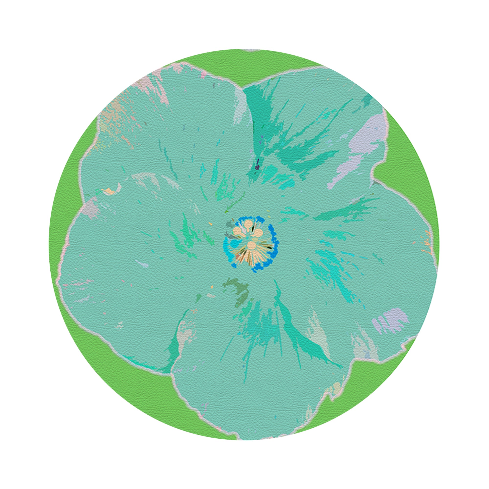 Hibiscus Colony Vegan Leather Round Pebble Placemat - nicolettemayer.com
