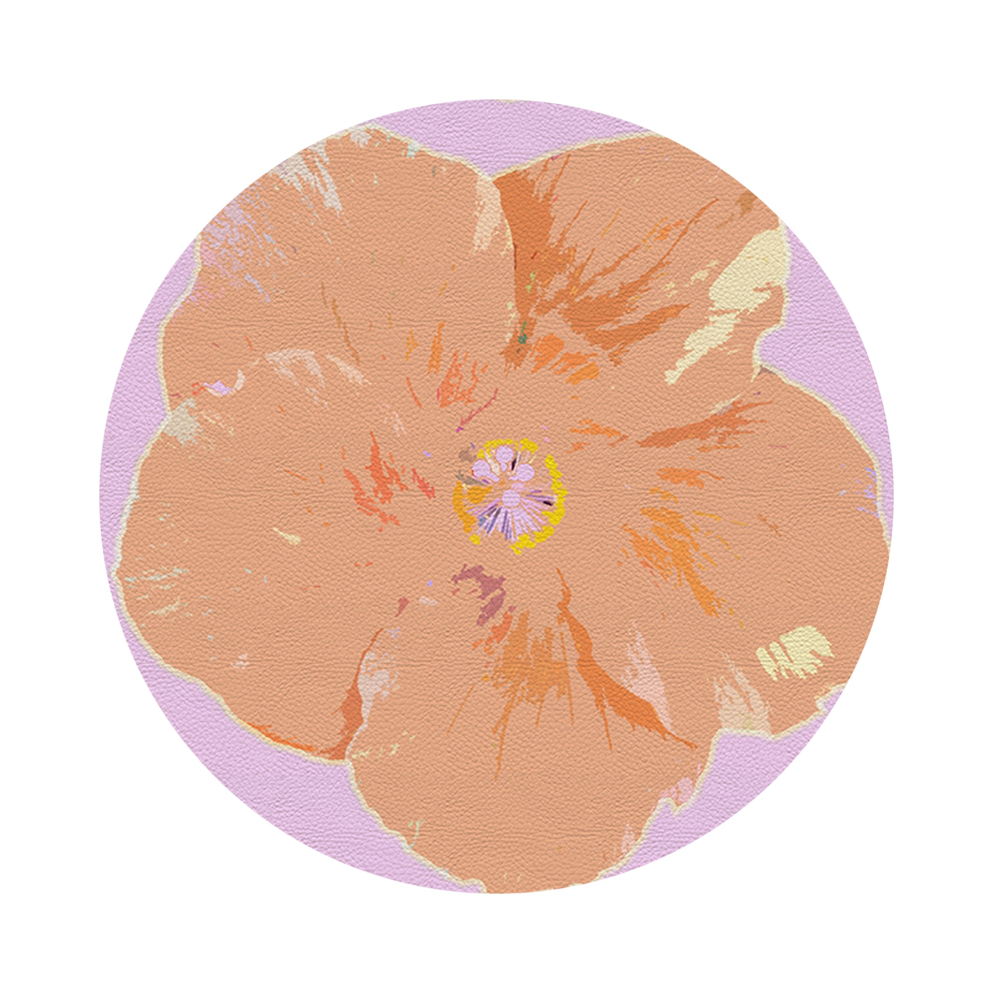 Hibiscus Lilac Vegan Leather Round Pebble Placemat - nicolettemayer.com