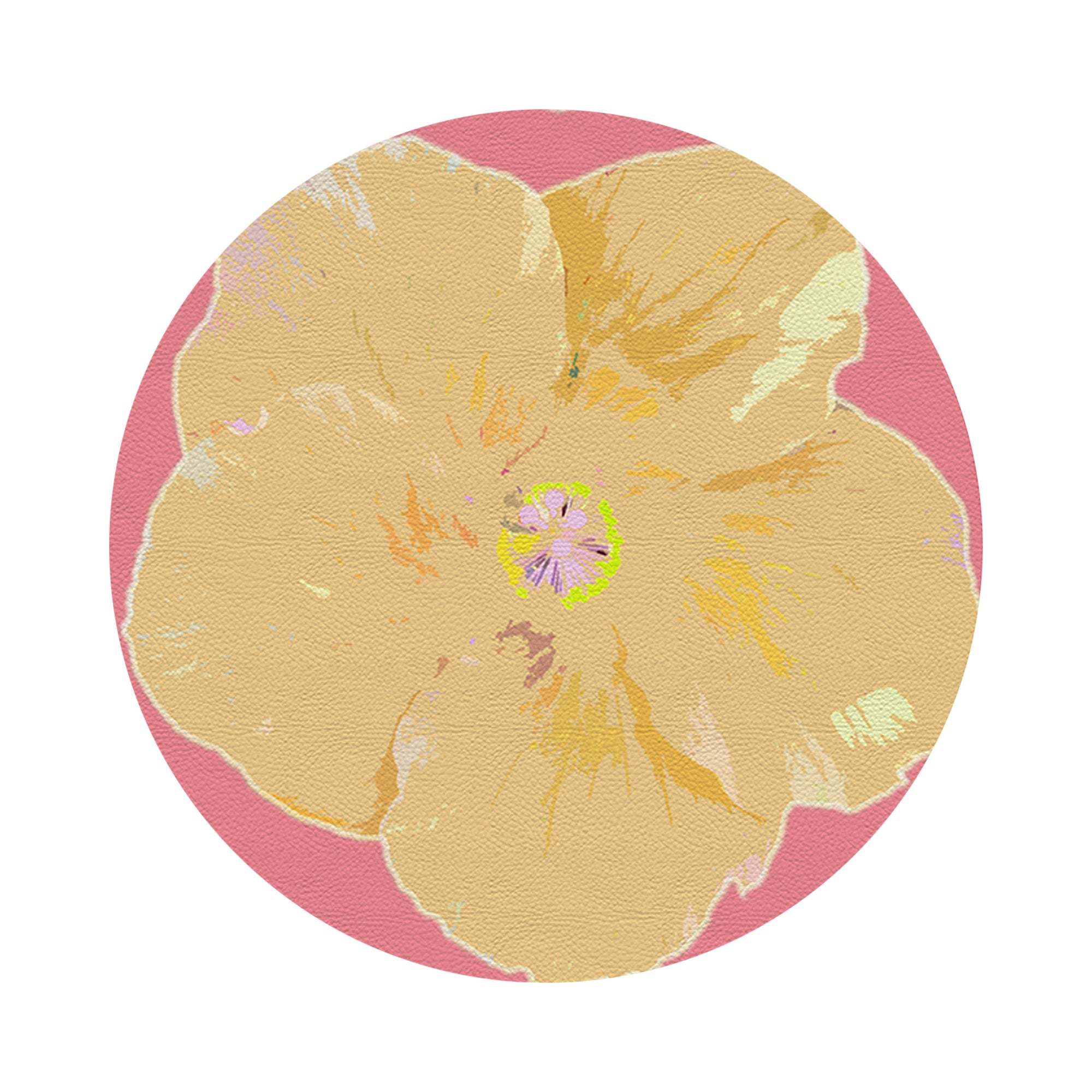 Hibiscus Pink Vegan Leather Round Pebble Placemat - nicolettemayer.com