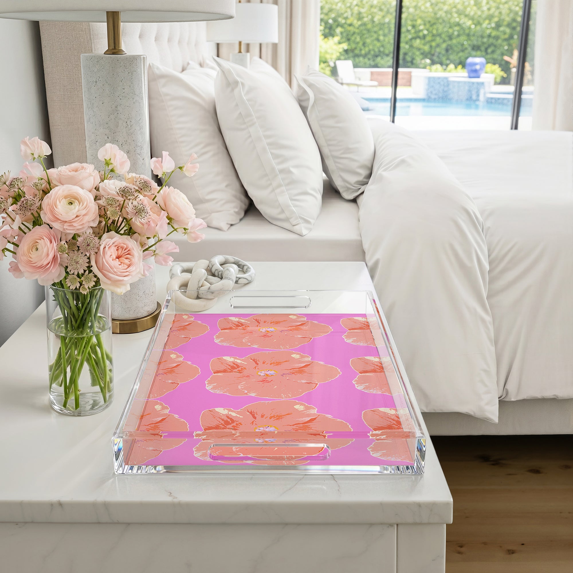 Hibiscus Orchid 22.5X14.5 Acrylic Tray - nicolettemayer.com