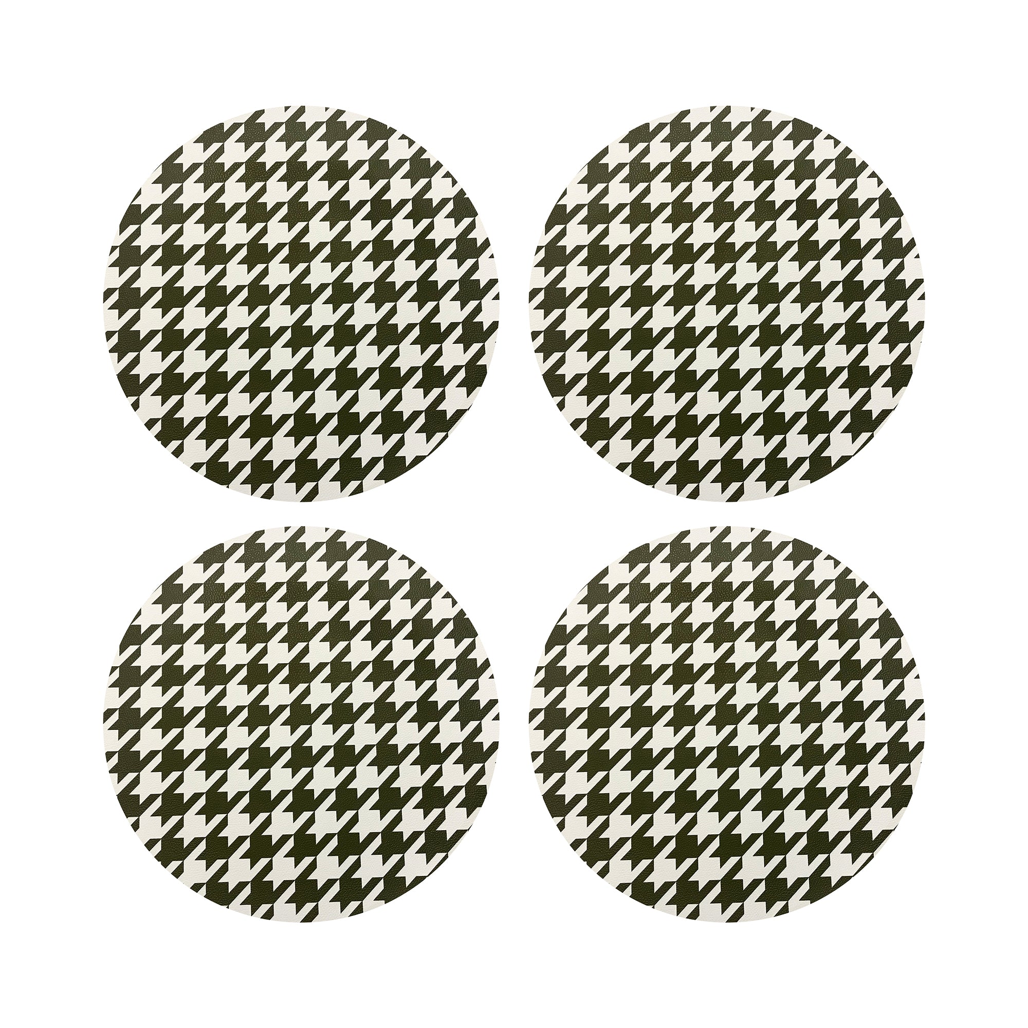 HOUNDSTOOTH GREEN WHITE 16" Round Pebble Placemats, Set of 4 - nicolettemayer.com