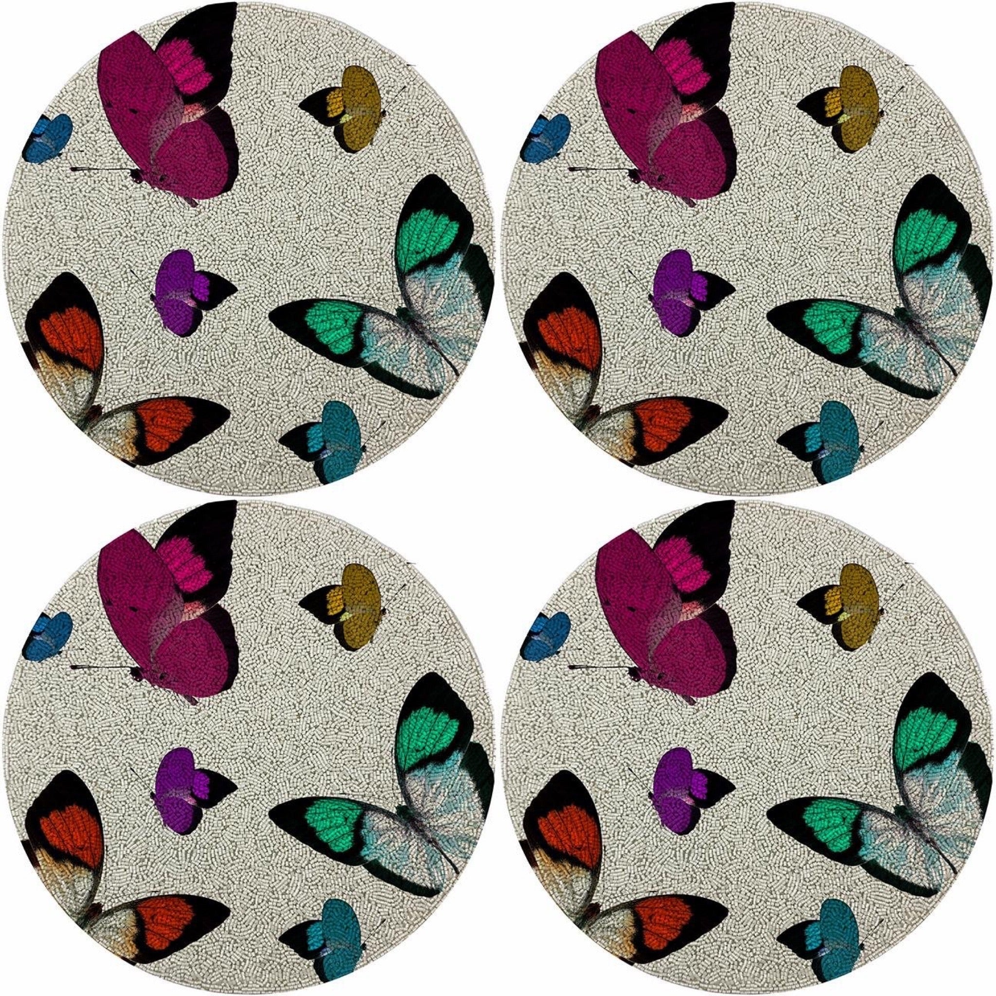 Butterflies Round Beaded Placemat Rough Cut