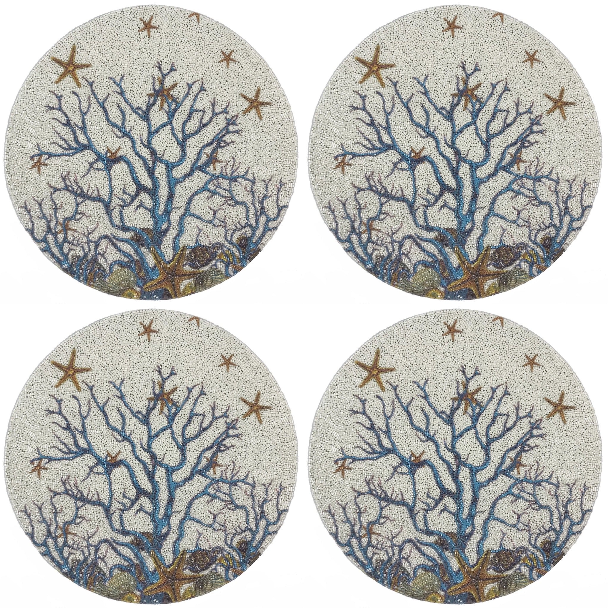 Coral Reef Weiß Türkis 16 Runde Perlen Tischset Grobschnitt - 4er Set