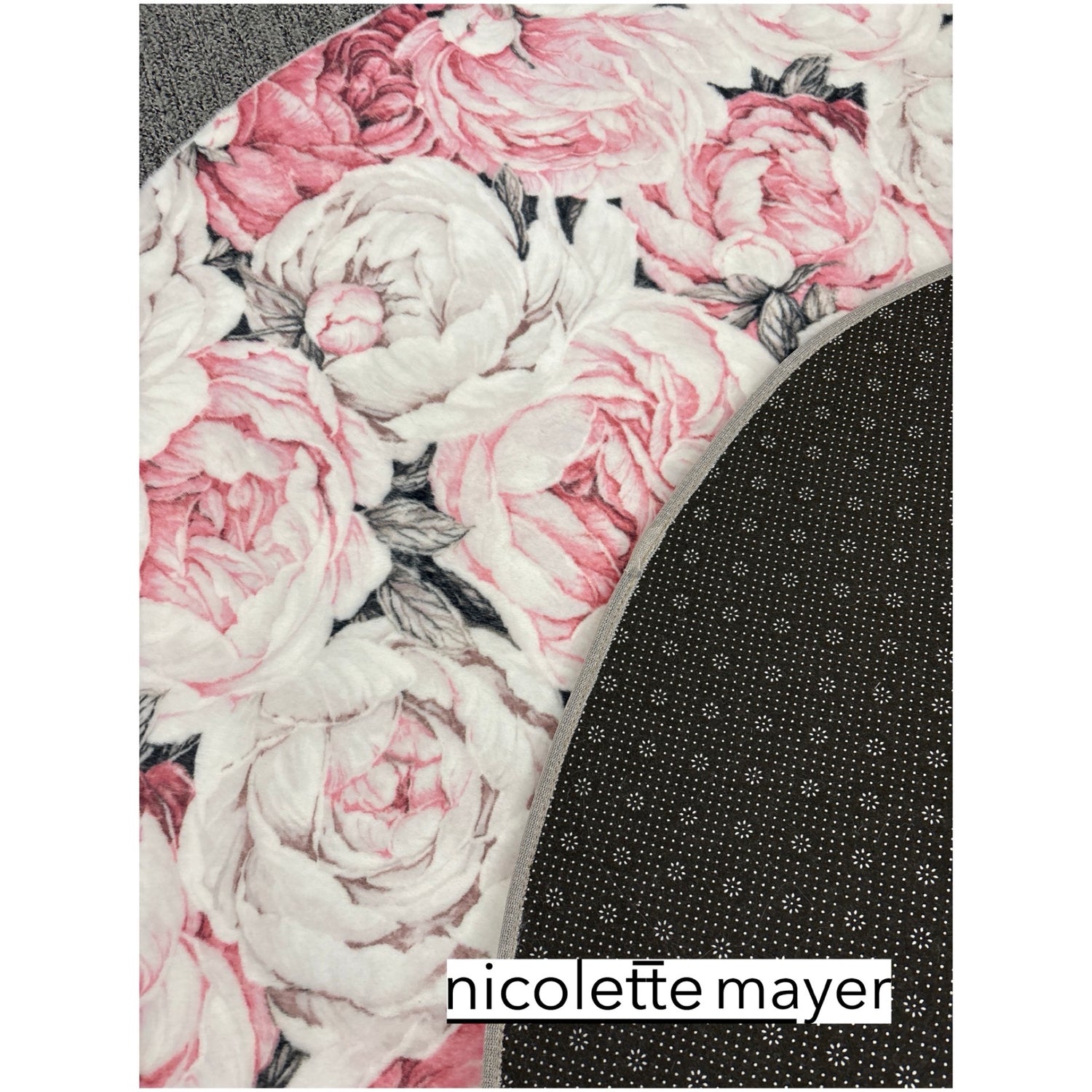 Peony Passion Soft Pink Round Cloud Washable Rug