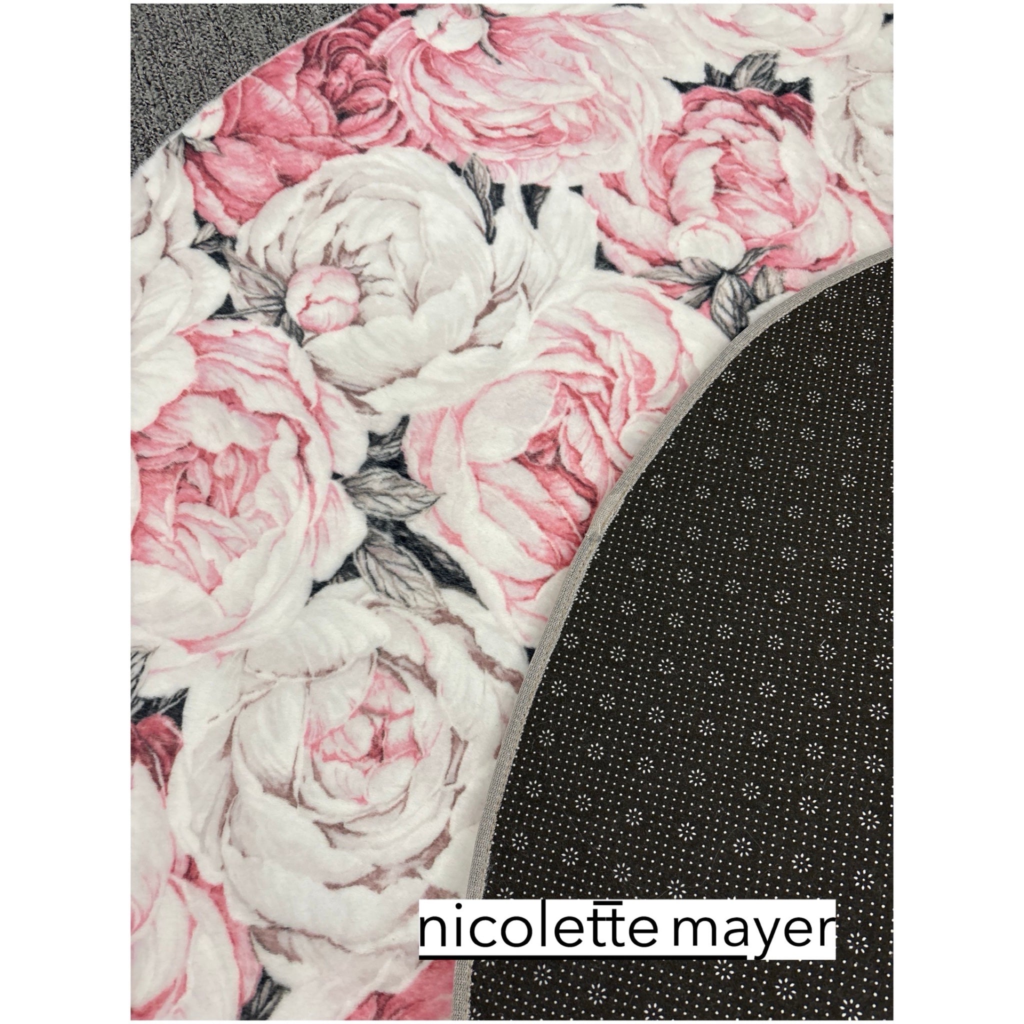 Peony Passion Soft Pink Round Cloud Washable Rug