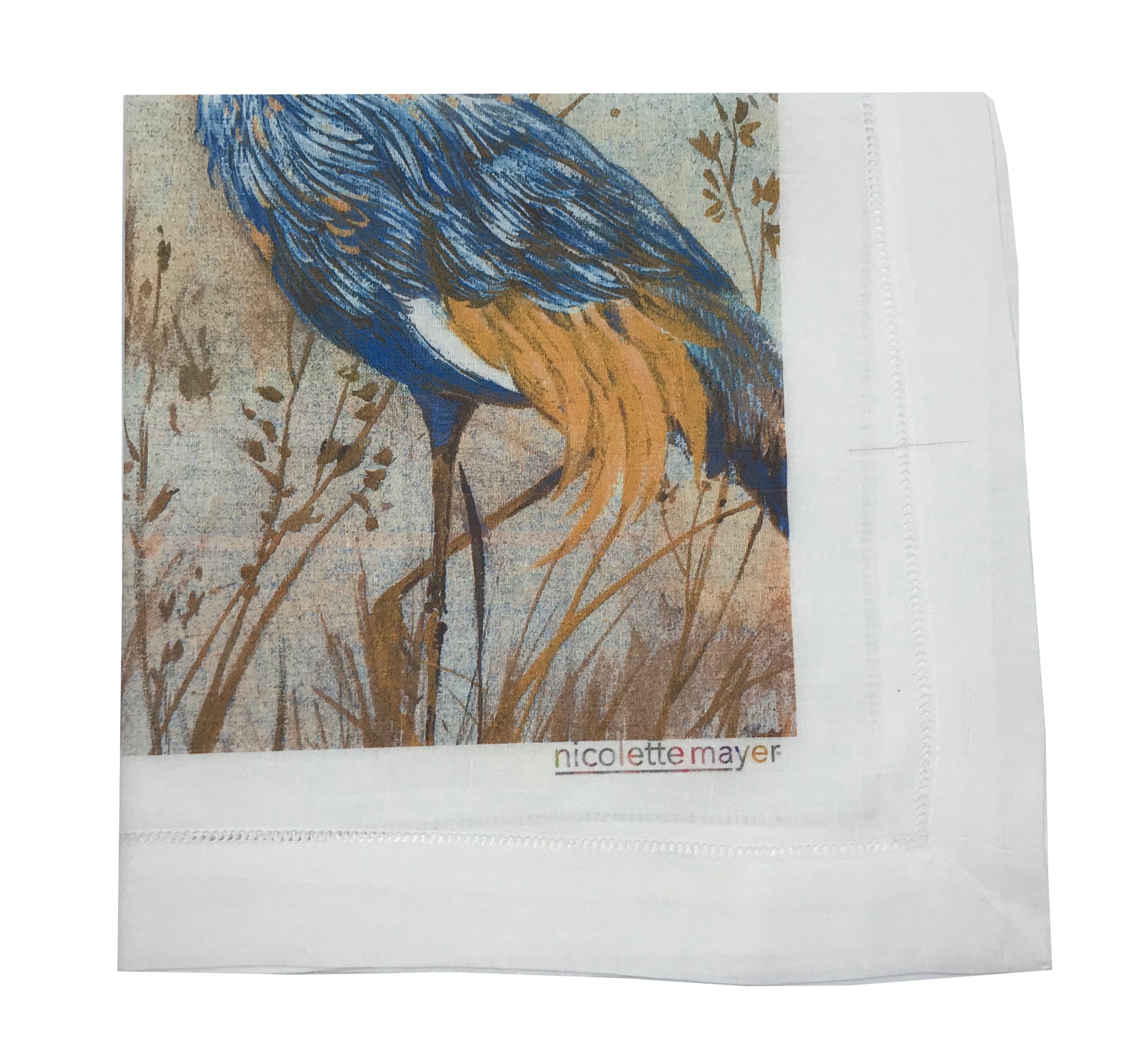 Serviette aus Baumwollsatin mit Kranichmotiv, gebranntes Muster, 22 x 22 Zoll