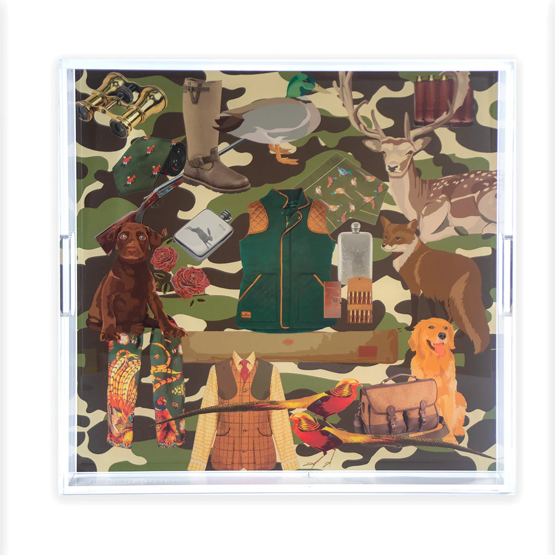 Upland Hunt Gentleman Hunter Olive Camo Acrylic Square Decorative Tray