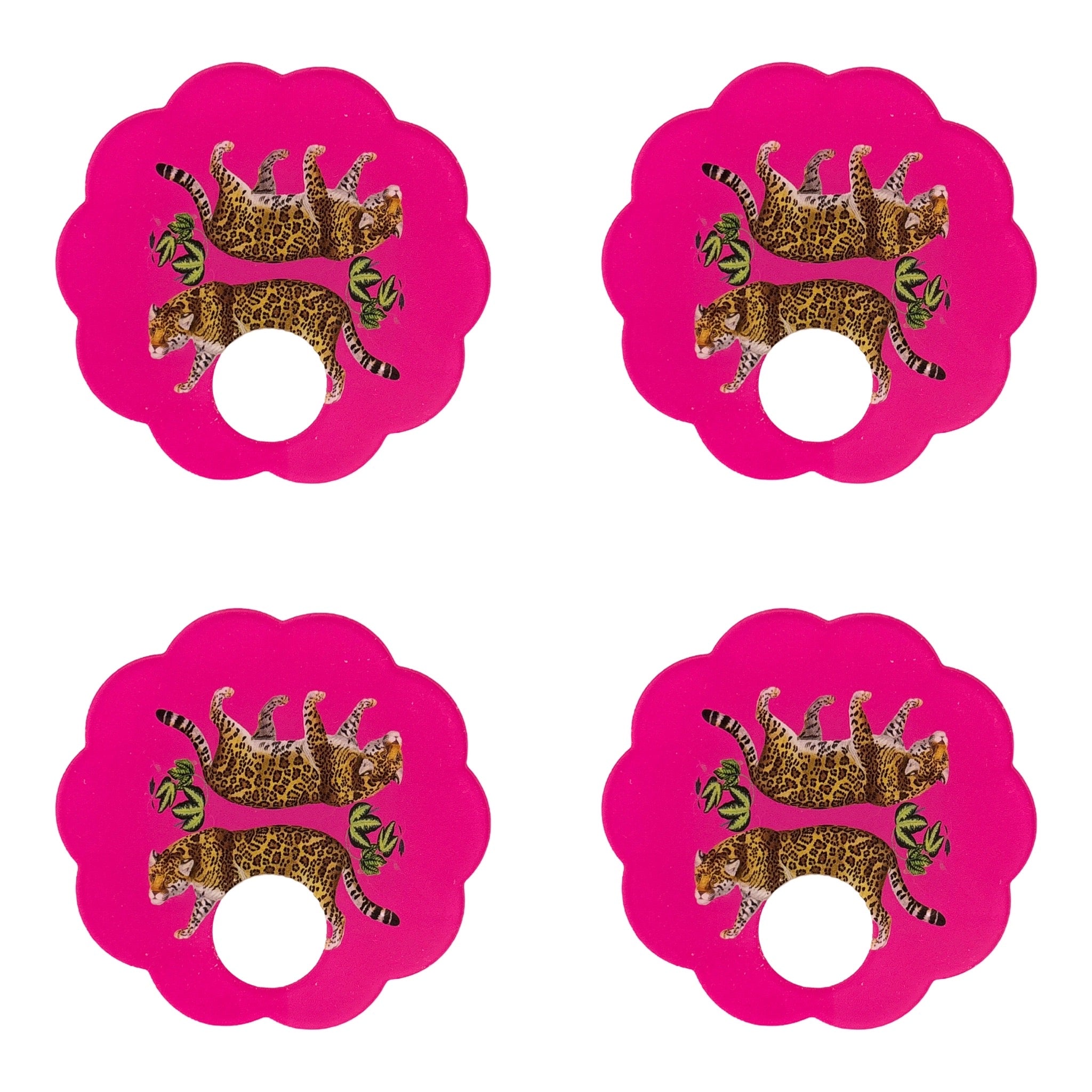 Leopard Seeing Double Hot Pink Acrylic Scallop Napkin Ring - Set of 4