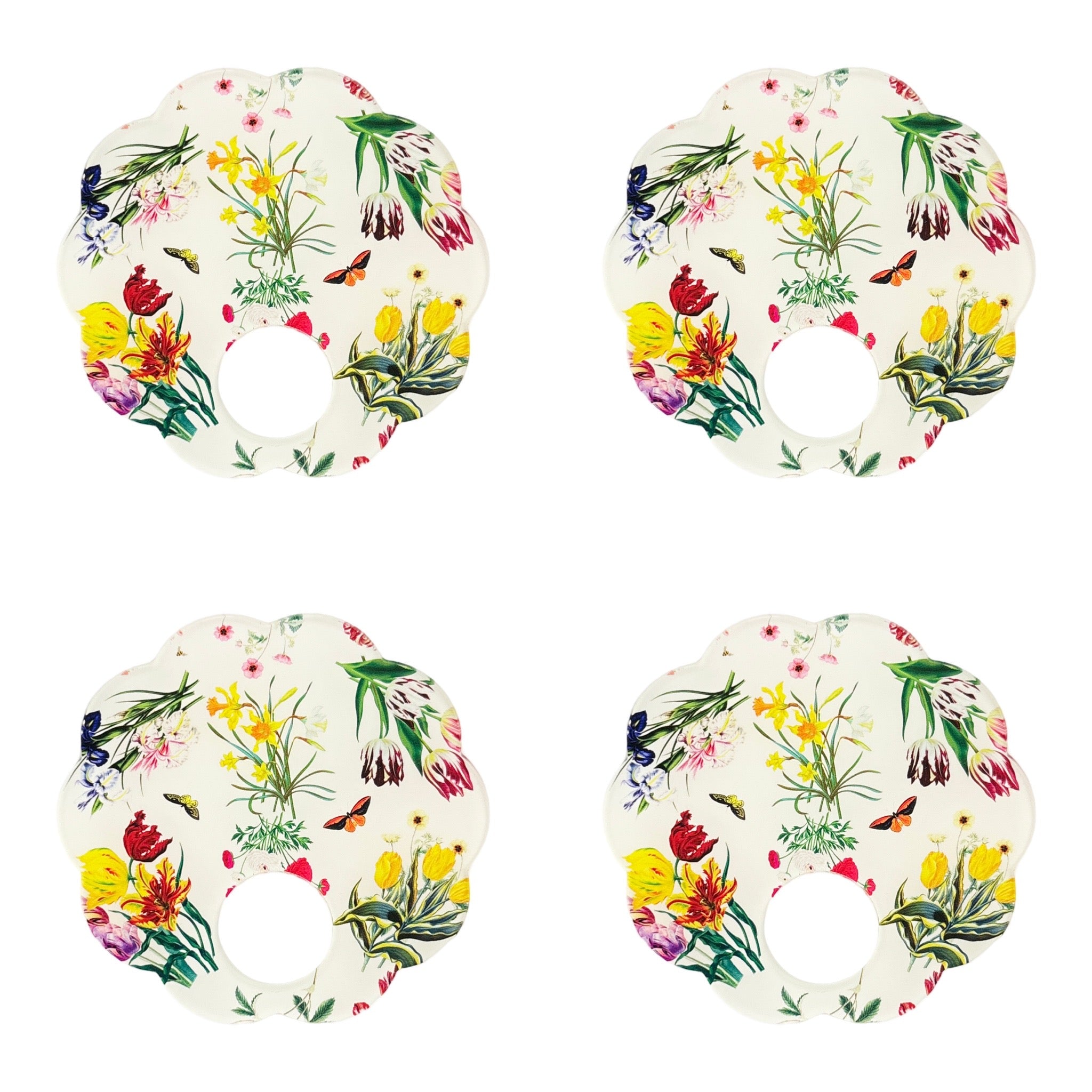 Flora Fauna White Acrylic Scallop Napkin Ring - Set of 4