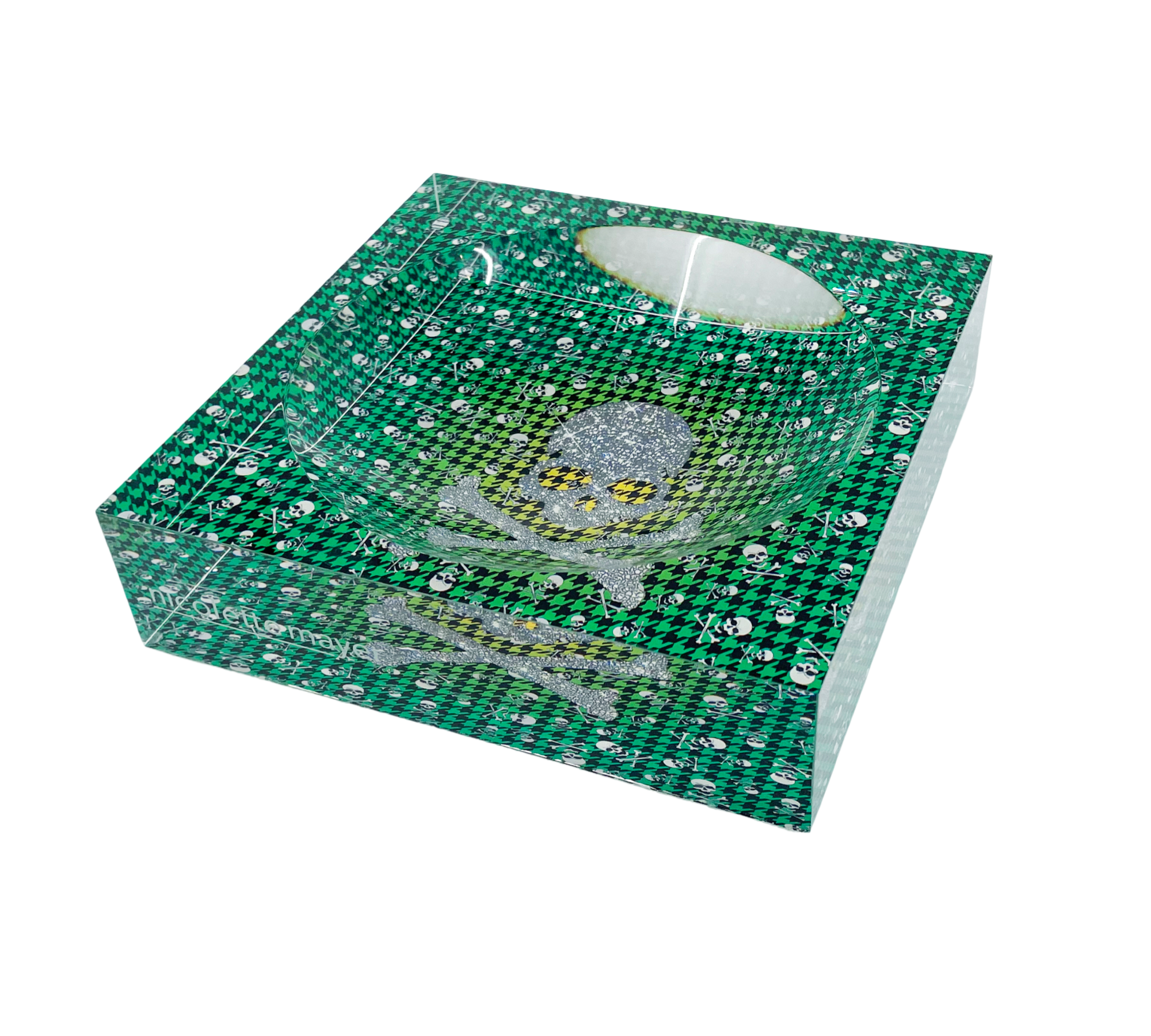 CrossBones Houndstooth Yellow To Green Acrylic Candy Catchall Dish
