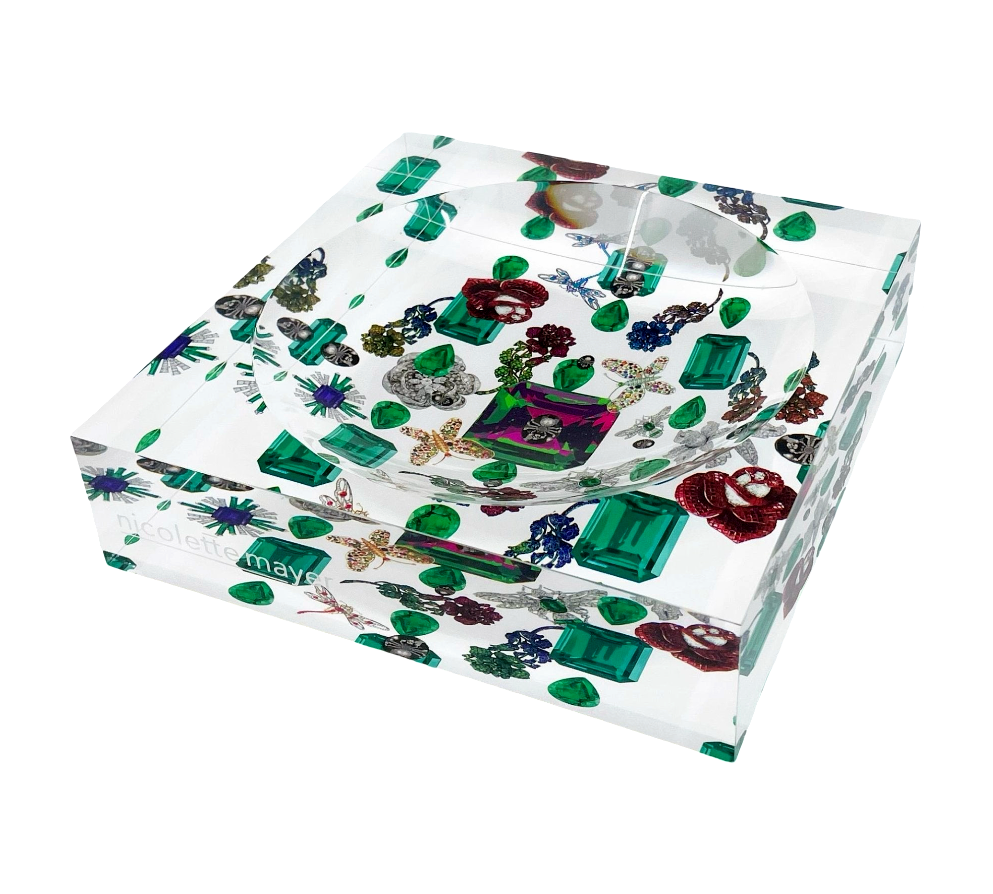 Jewel Box Emeralds White Acrylic Candy Catchall Dish