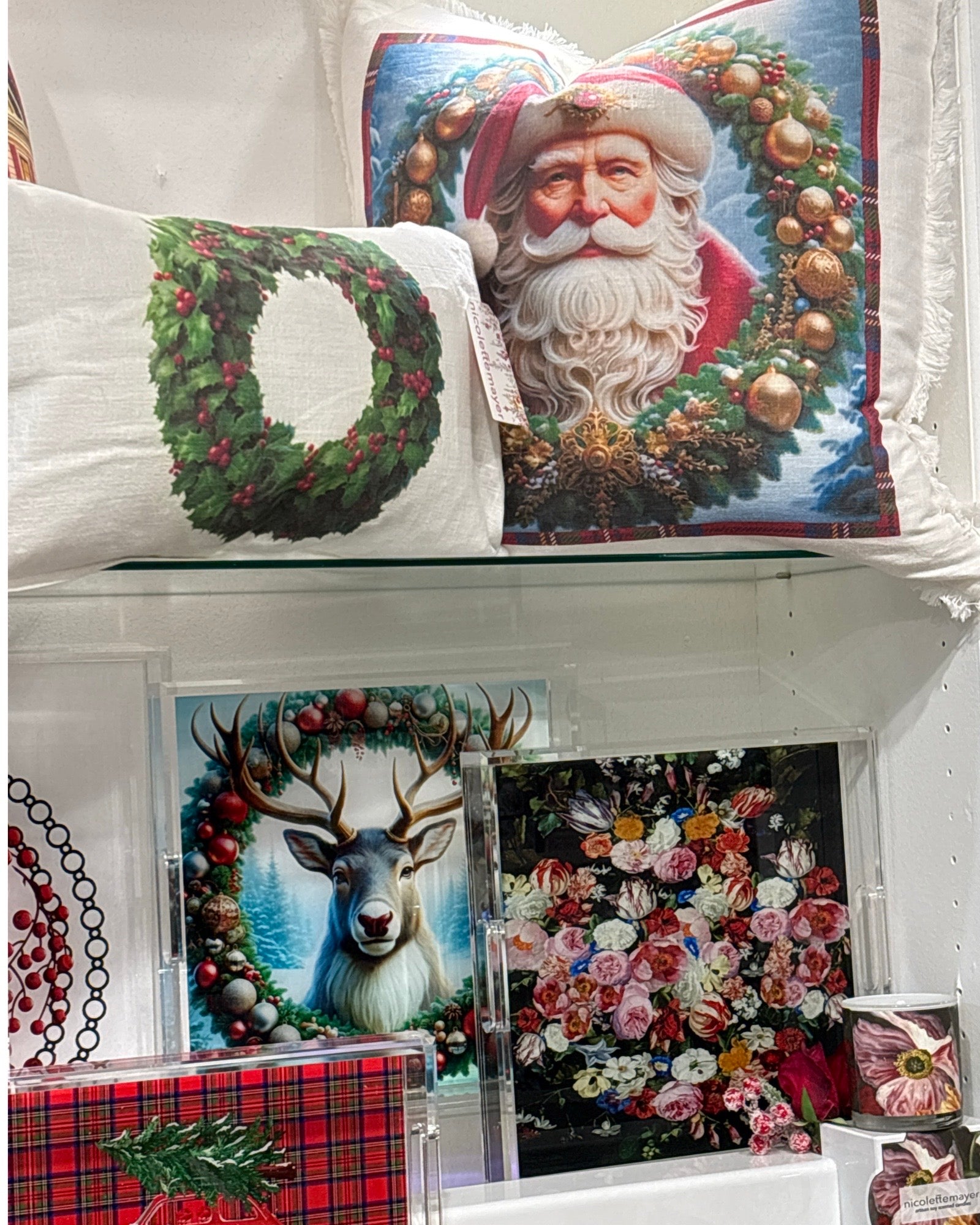 Santa Claus 22x22 White Fringe Pillow