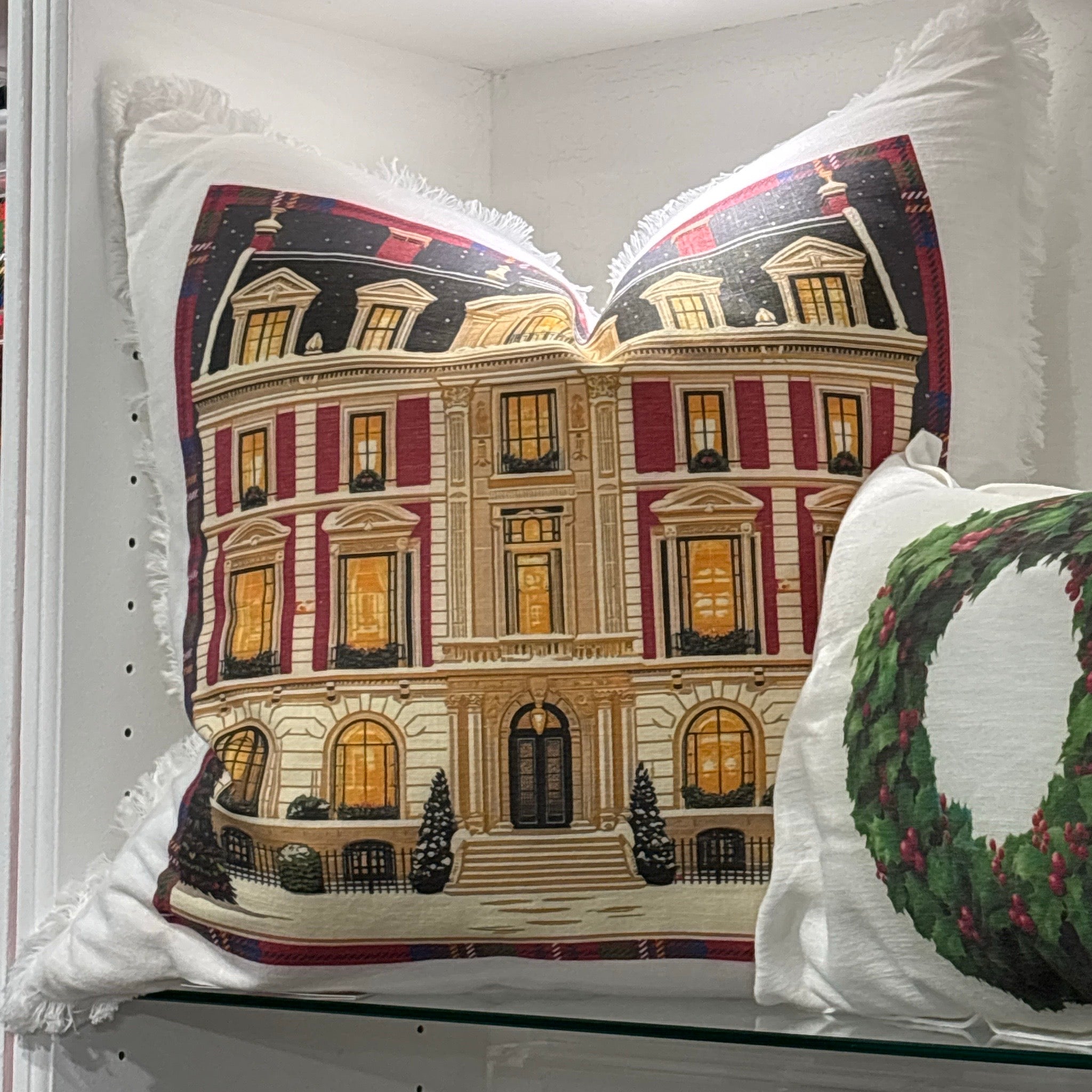 Christmas On Fifth Avenue 22x22 White Fringe Pillow