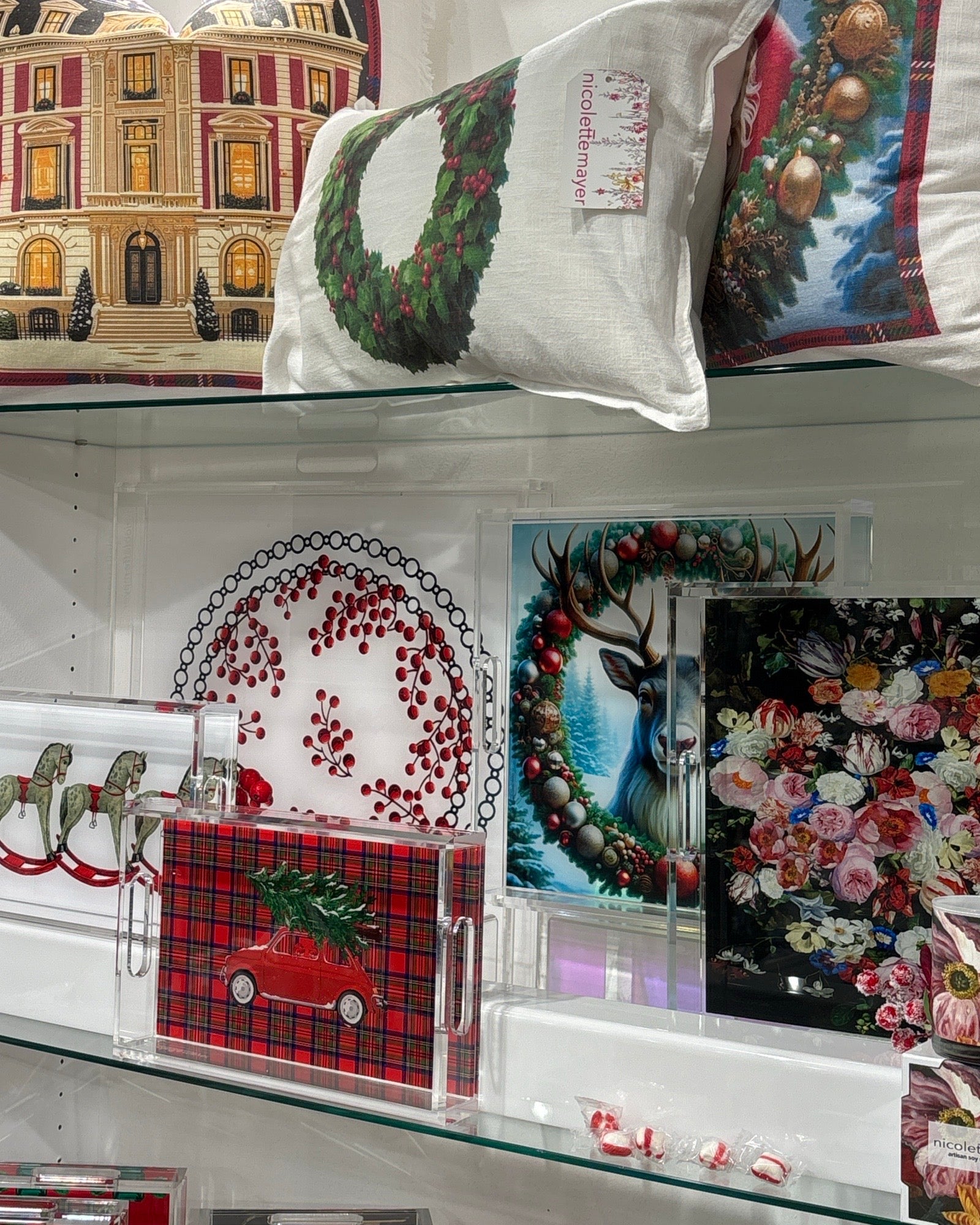 Christmas On Fifth Avenue 22x22 White Fringe Pillow