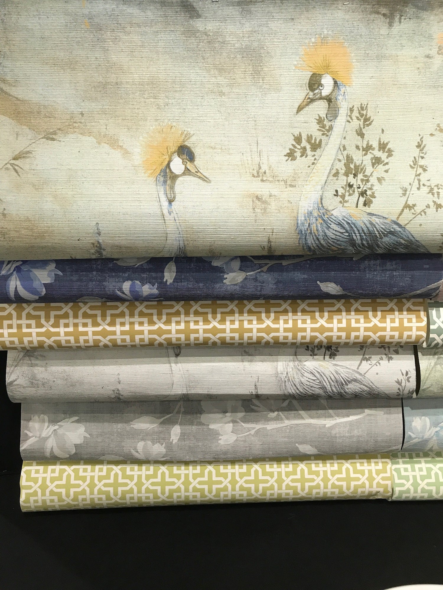 Crested Crane Wheat Blue Panel Set