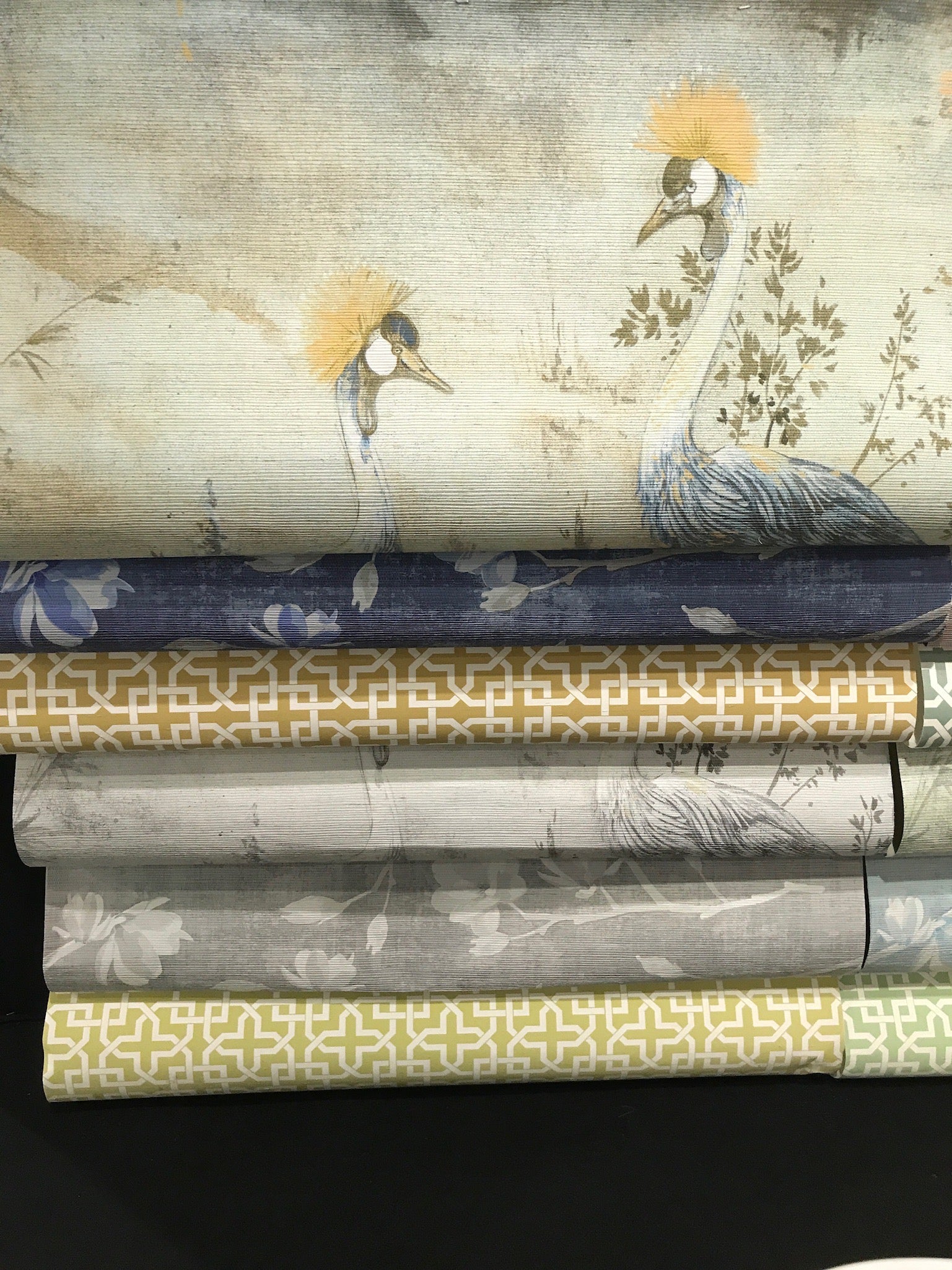 Crested Crane Wheat Blue Panel Set