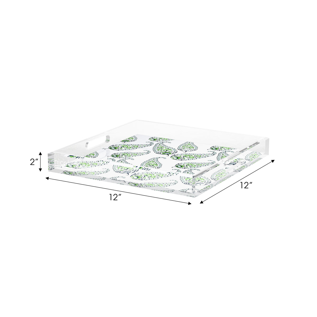 Indian Paisley Green Acrylic Decorative Tray, 12 x 12 in. by Nicolette Mayer