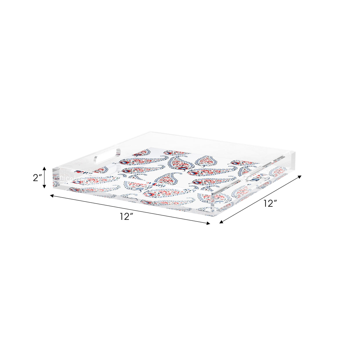 Indian Paisley Red Blue Acrylic Decorative Tray, 12 x 12 in. by Nicolette Mayer