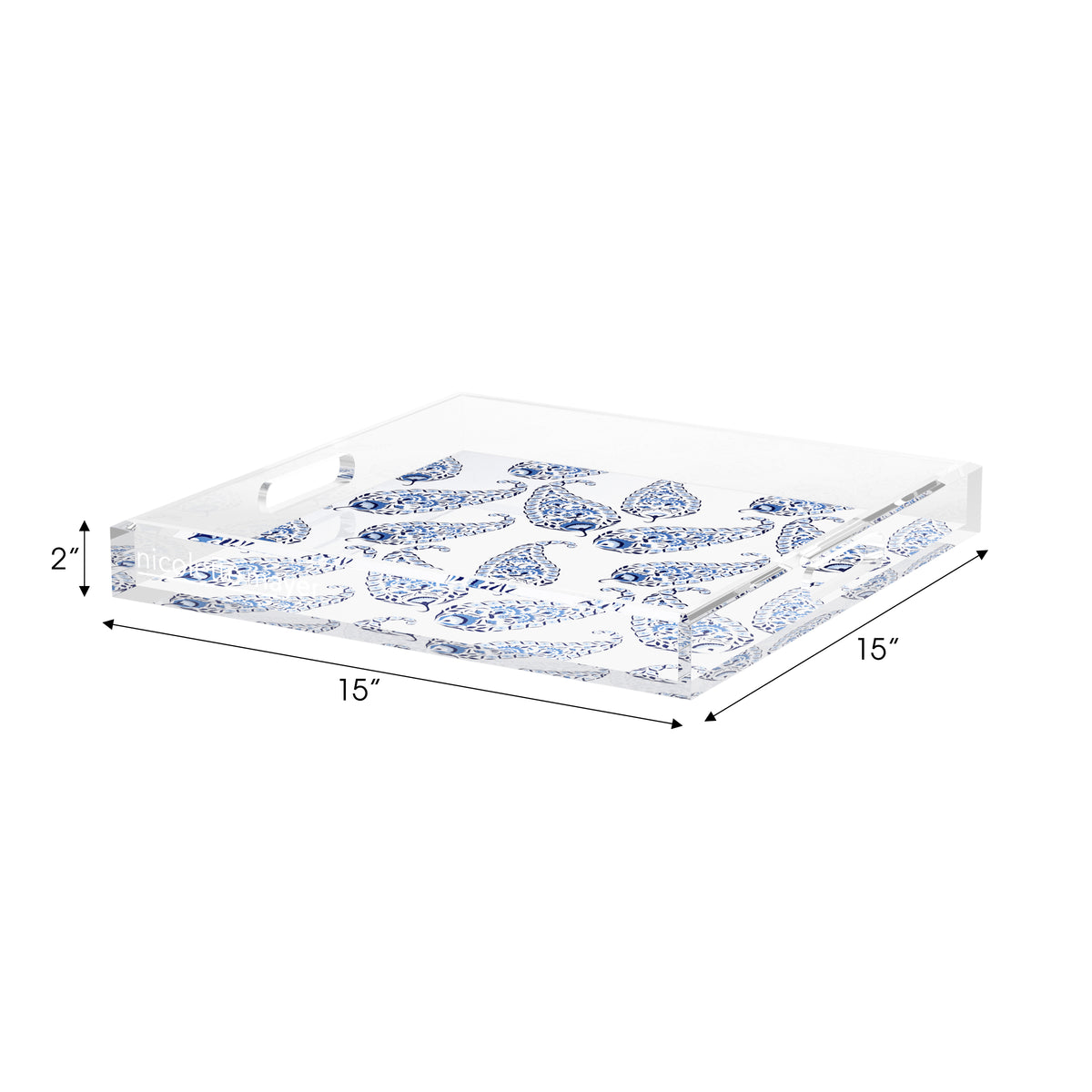 Indian Paisley Blue White Acrylic Decorative Tray, 15 x 15 in. by Nicolette Mayer