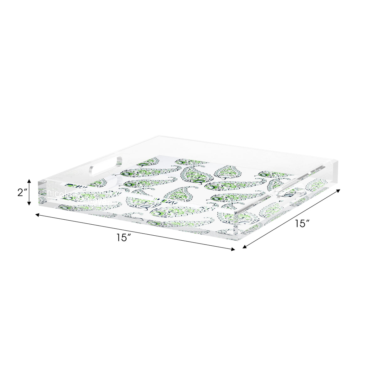Indian Paisley Green Acrylic Decorative Tray, 15 x 15 in. by Nicolette Mayer