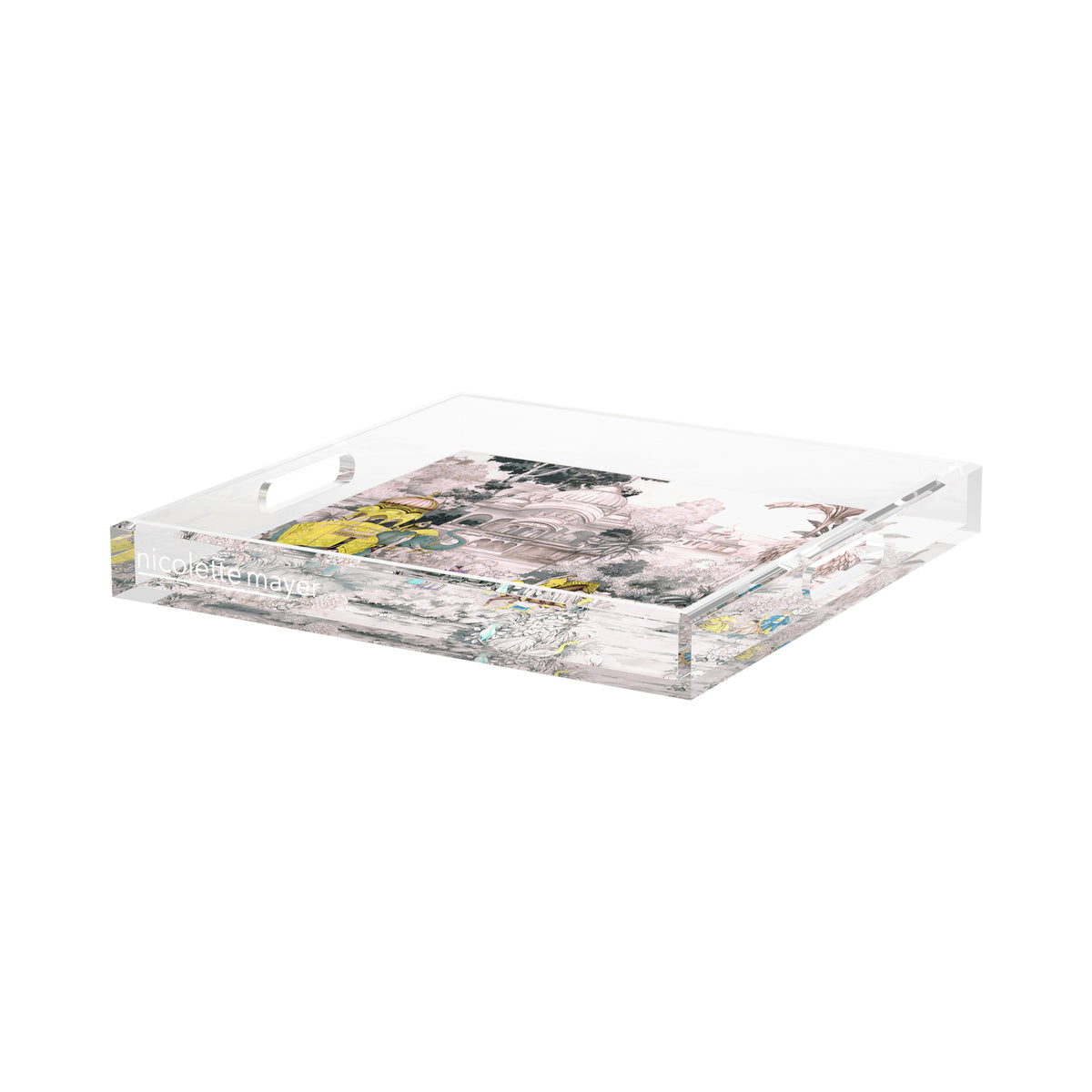 Indian Scene Yellow Acrylic Square Decorative Tray, by Nicolette Mayer