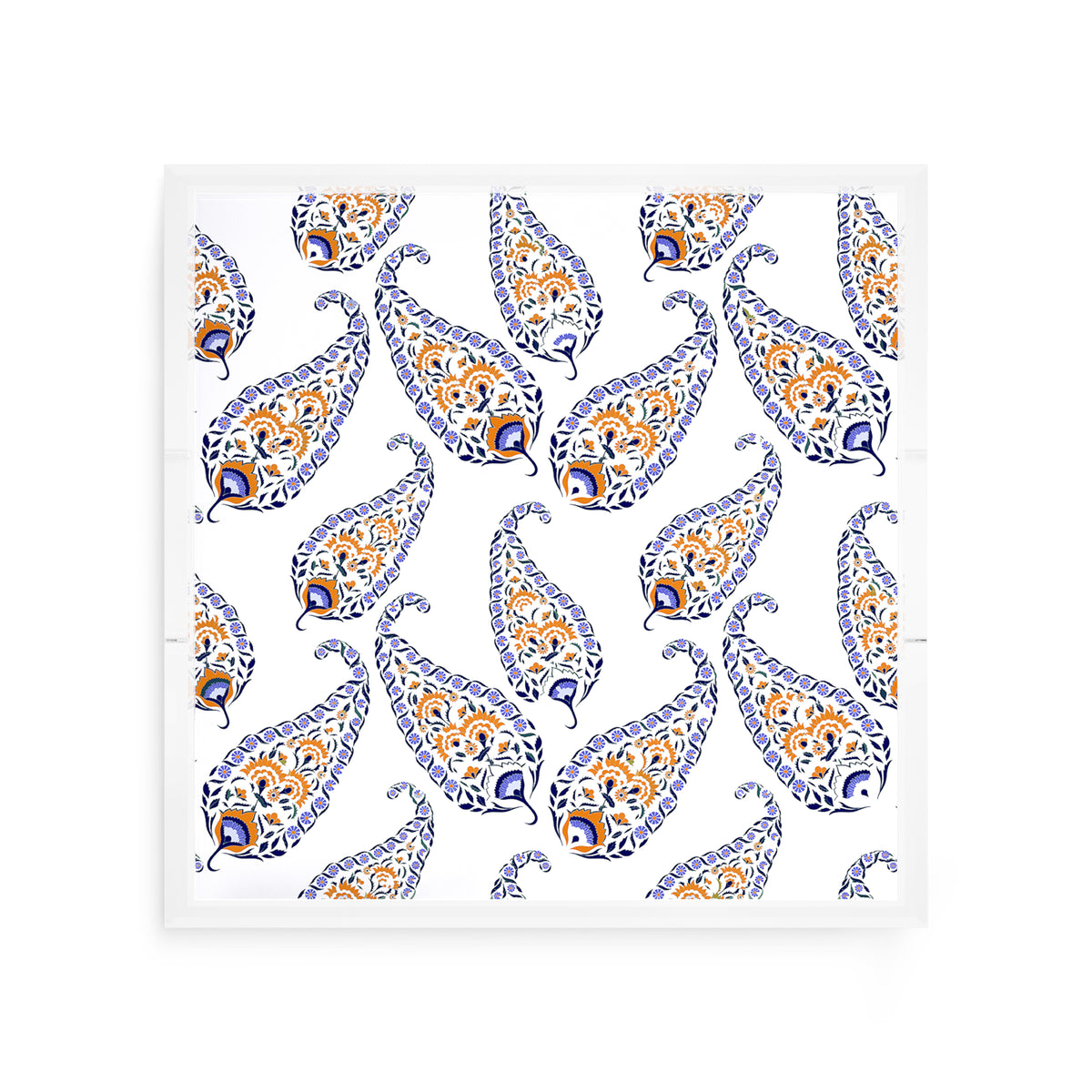 Indian Paisley Orange Navy Acrylic Decorative Tray, 12 x 12 in. by Nicolette Mayer
