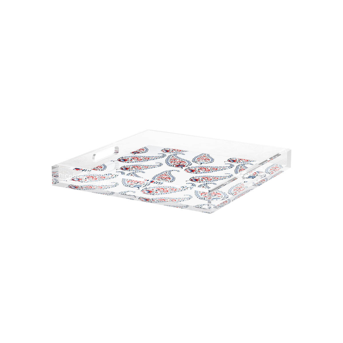 Indian Paisley Red Blue Acrylic Decorative Tray, 12 x 12 in. by Nicolette Mayer