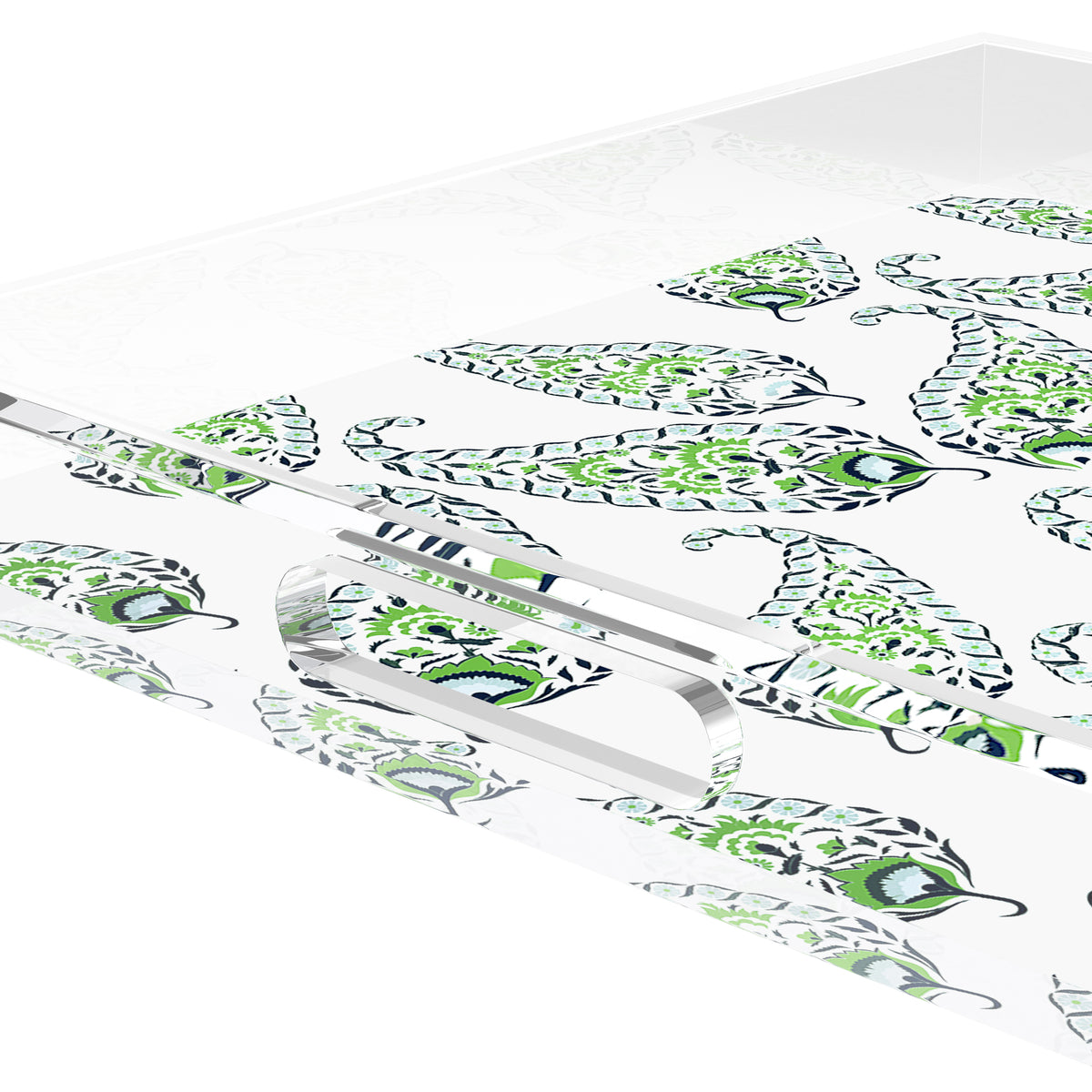 Indian Paisley Green Acrylic Decorative Tray, 15 x 15 in. by Nicolette Mayer