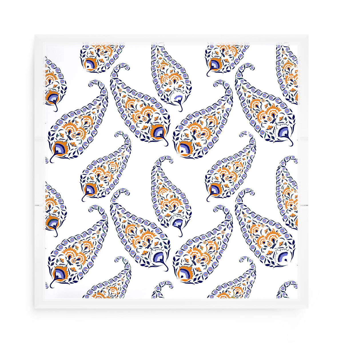 Indian Paisley Orange Navy Acrylic Decorative Tray, 15 x 15 in. by Nicolette Mayer