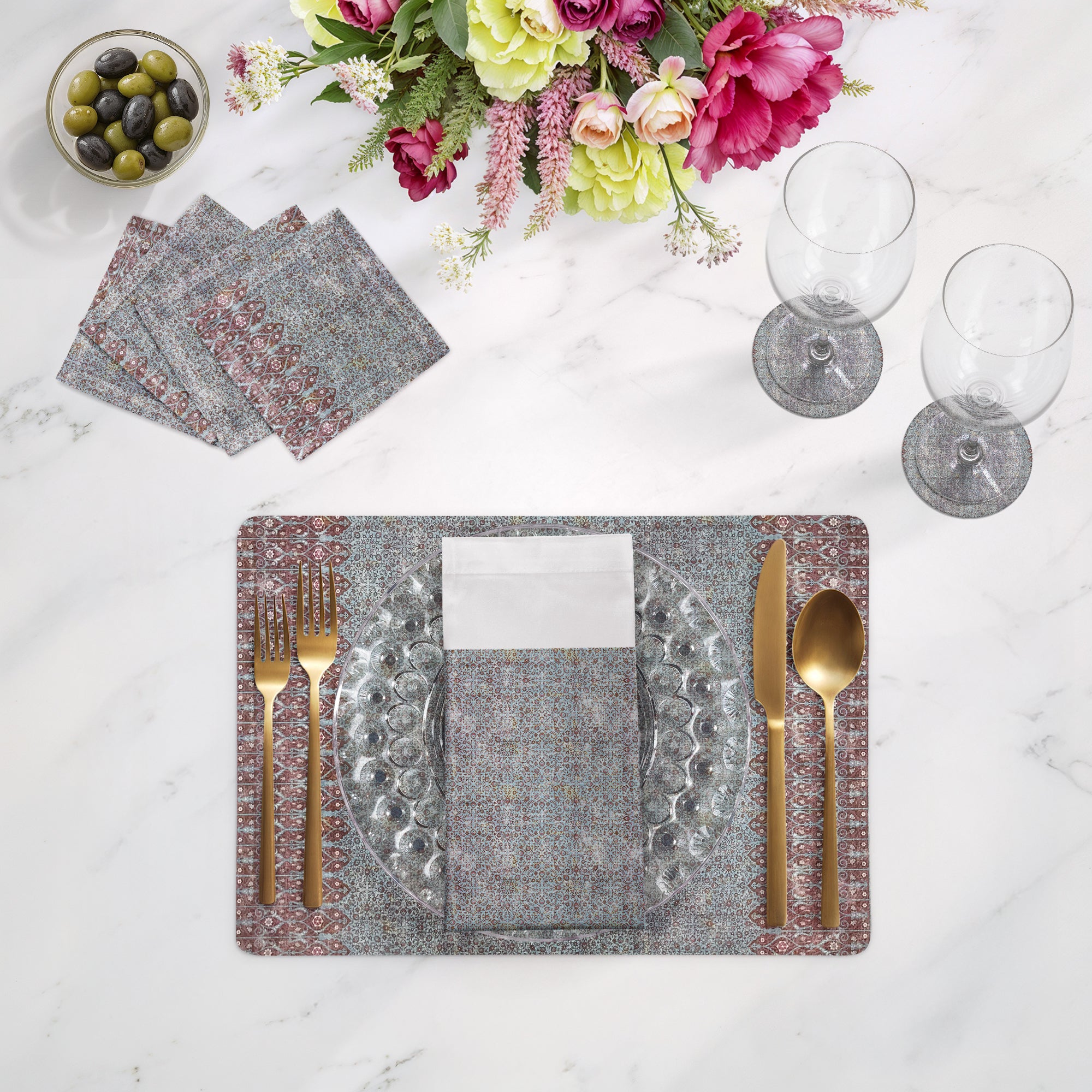 Iznik Vegan Turq Red Leather Rectangle Pebble Placemat - nicolettemayer.com