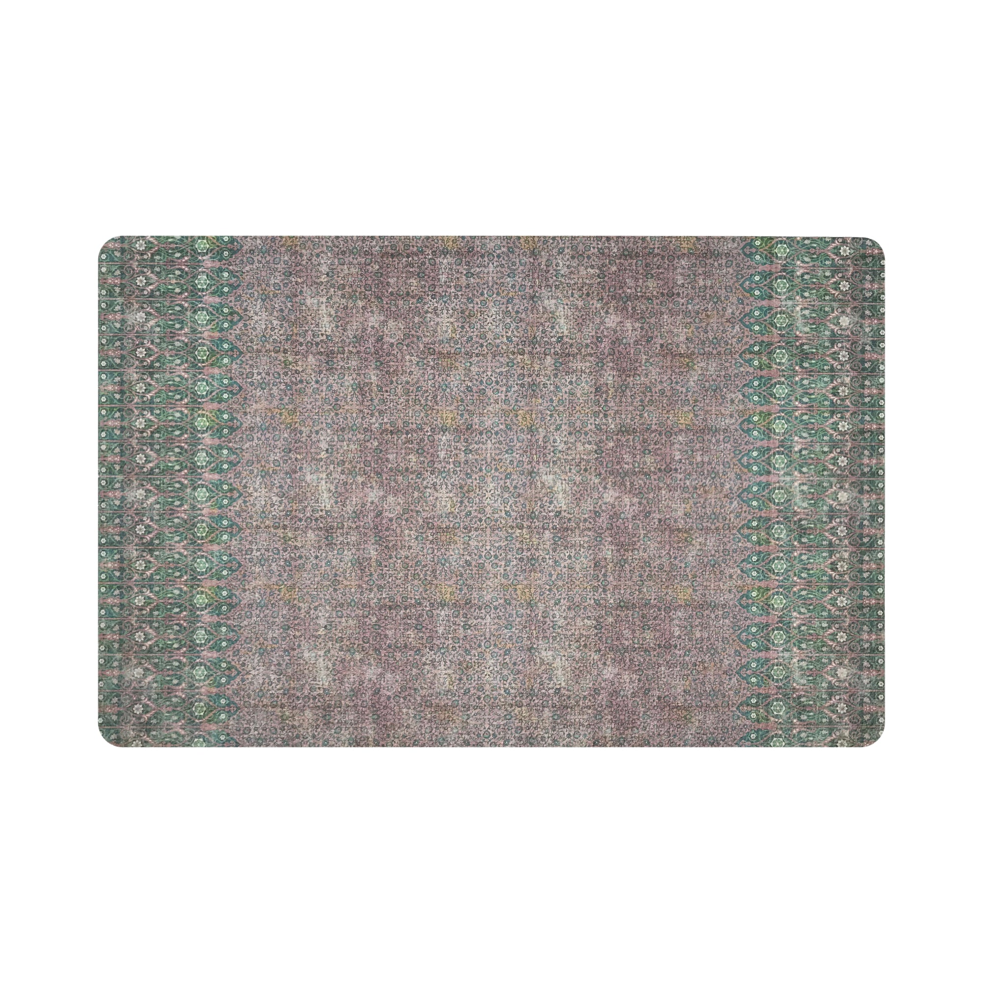 Iznik Green Pink Vegan Leather Rectangle Pebble Placemat - nicolettemayer.com