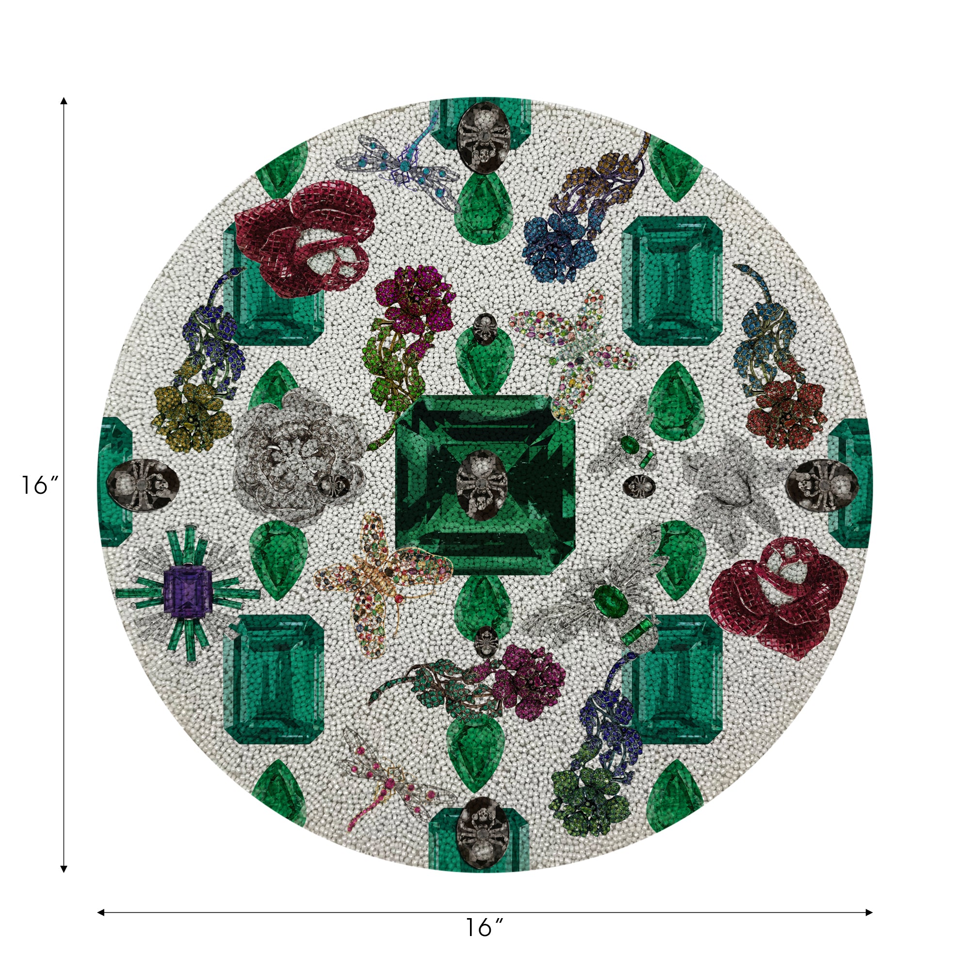 Jewel Box Emeralds White Round Beaded Placemat Smooth