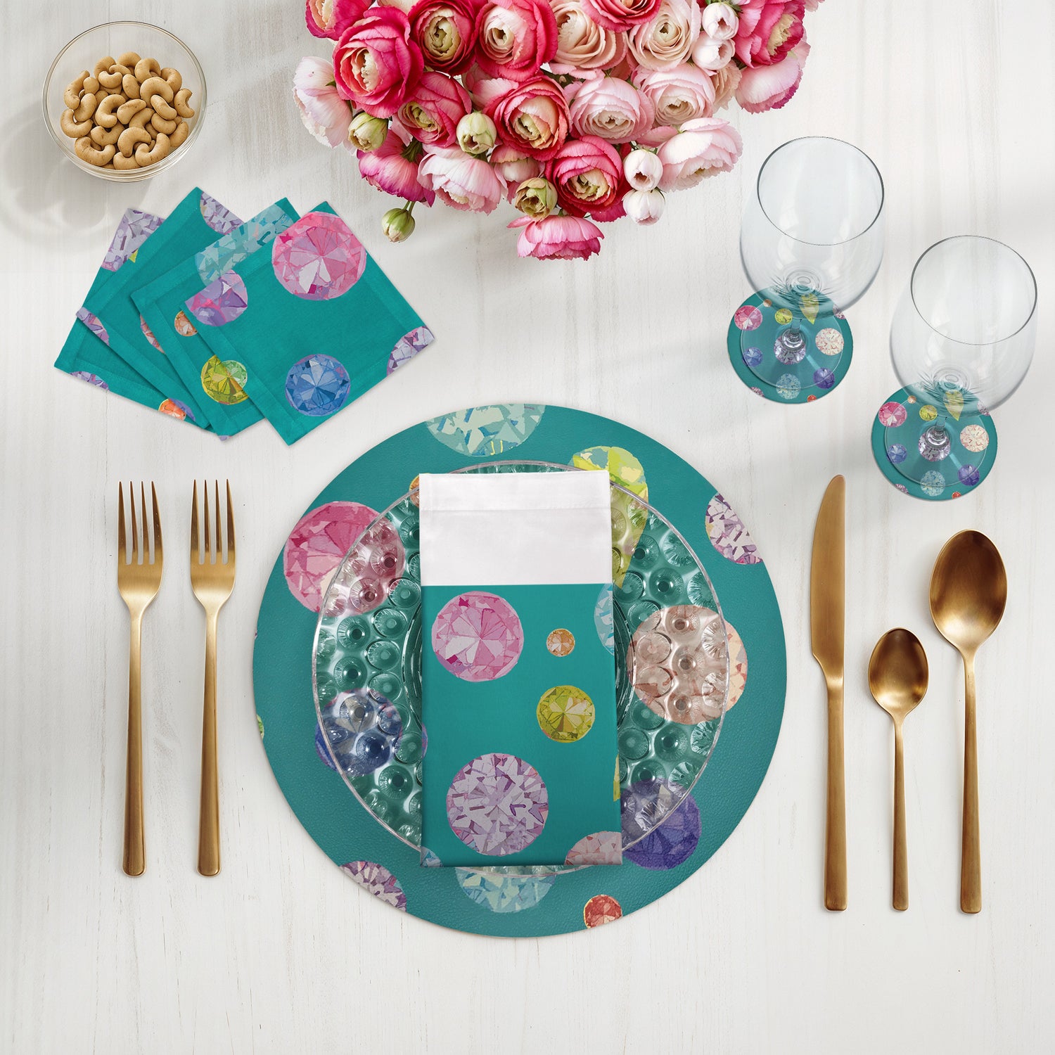 Jewel Cyan 16" Round Pebble Placemats, Set of 4 - nicolettemayer.com