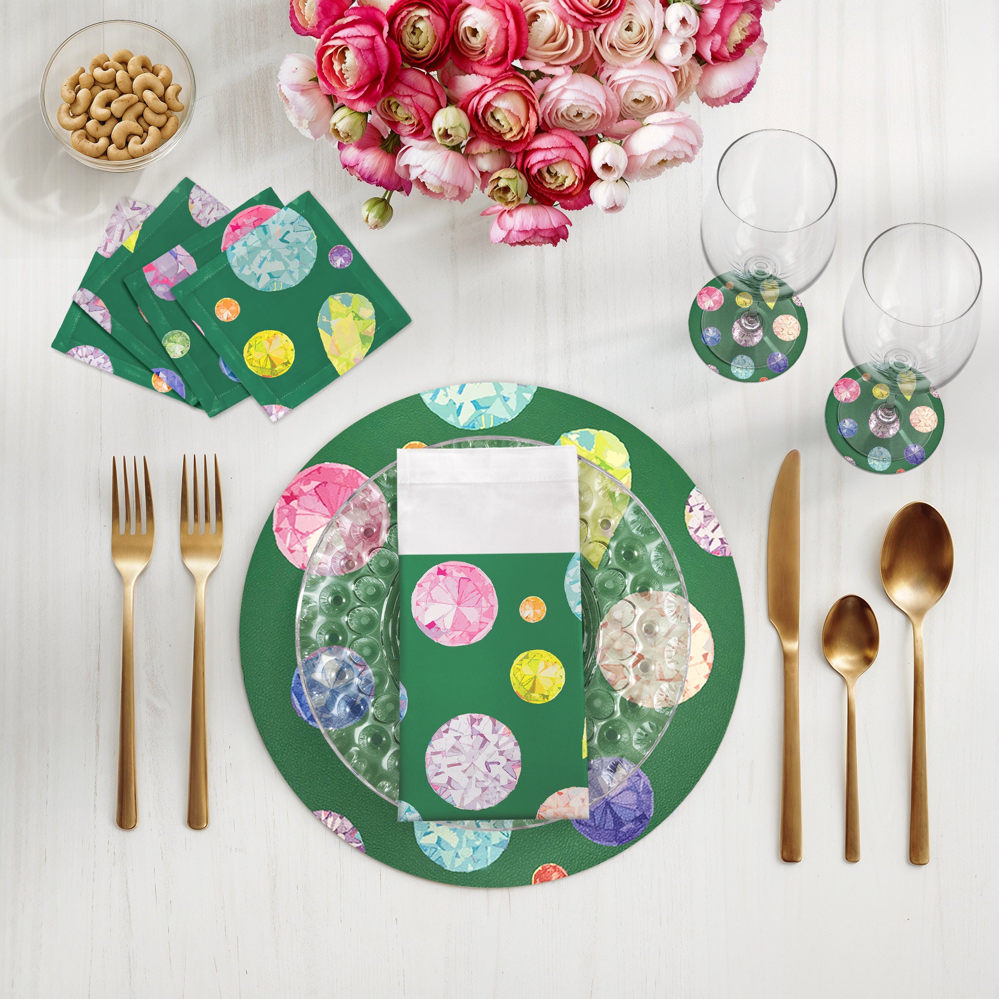 Jewel Green Vegan Leather Round Pebble Placemat - nicolettemayer.com