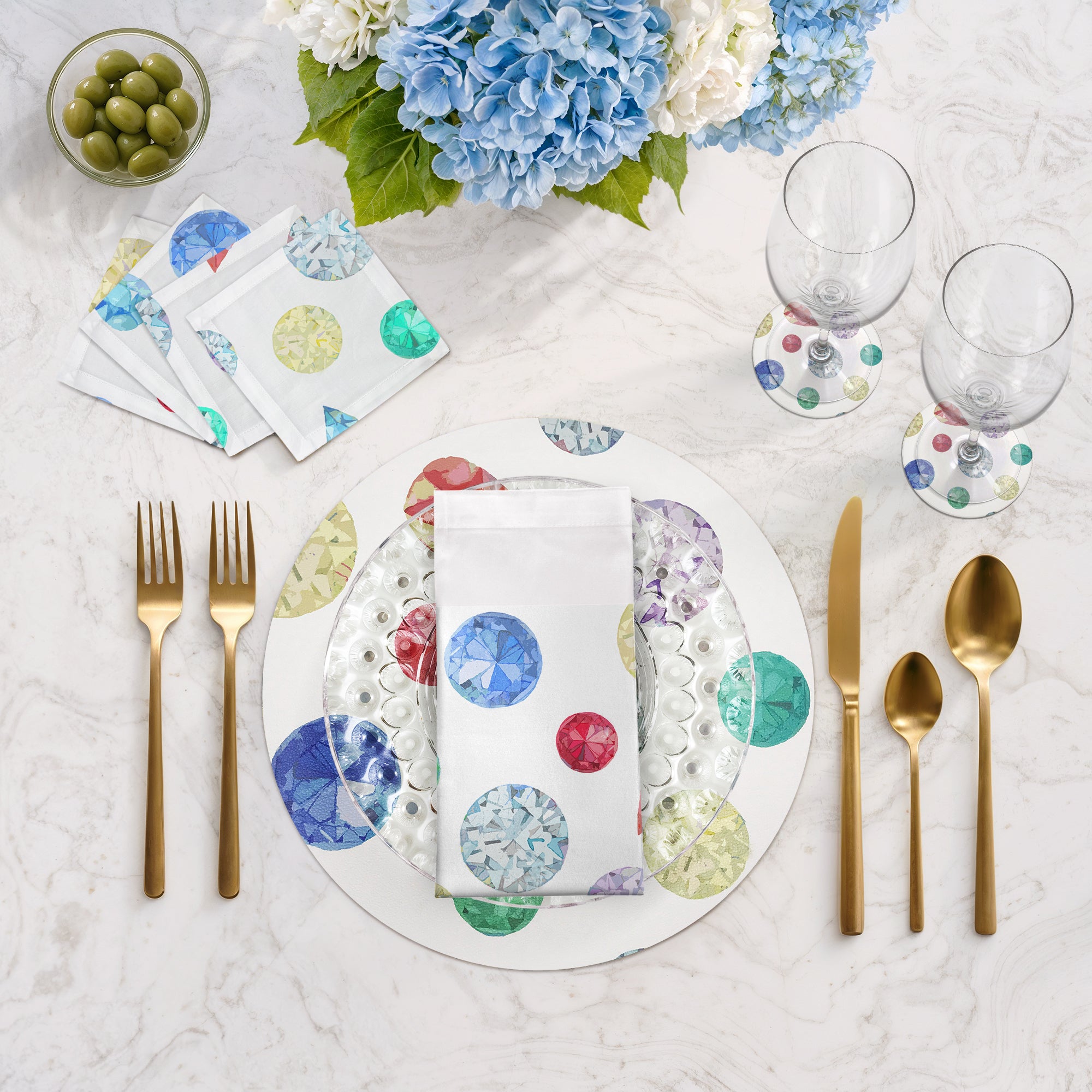 Jewel White 16" Runde Kieselstein-Tischsets, 4er-Set