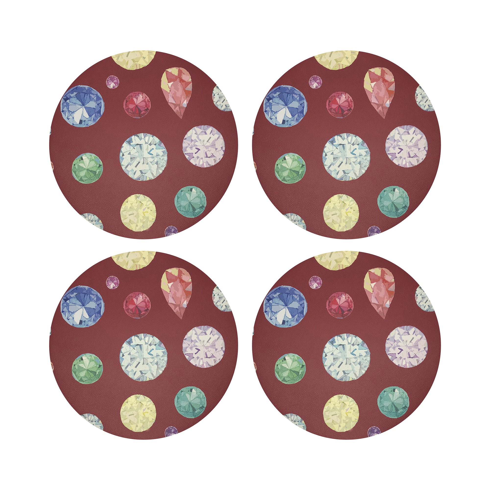 Jewel Red Vegan Leather Round Pebble Placemat